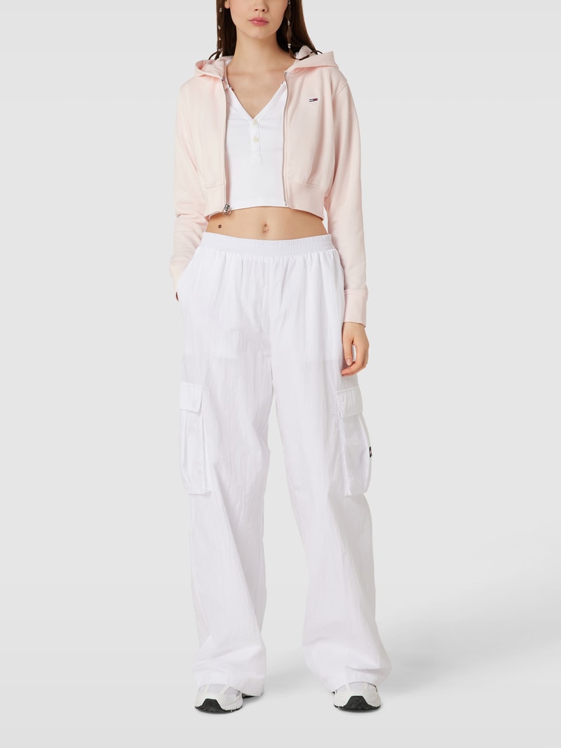 Cropped Sweatjacke mit Label-Stitching in hellrosa