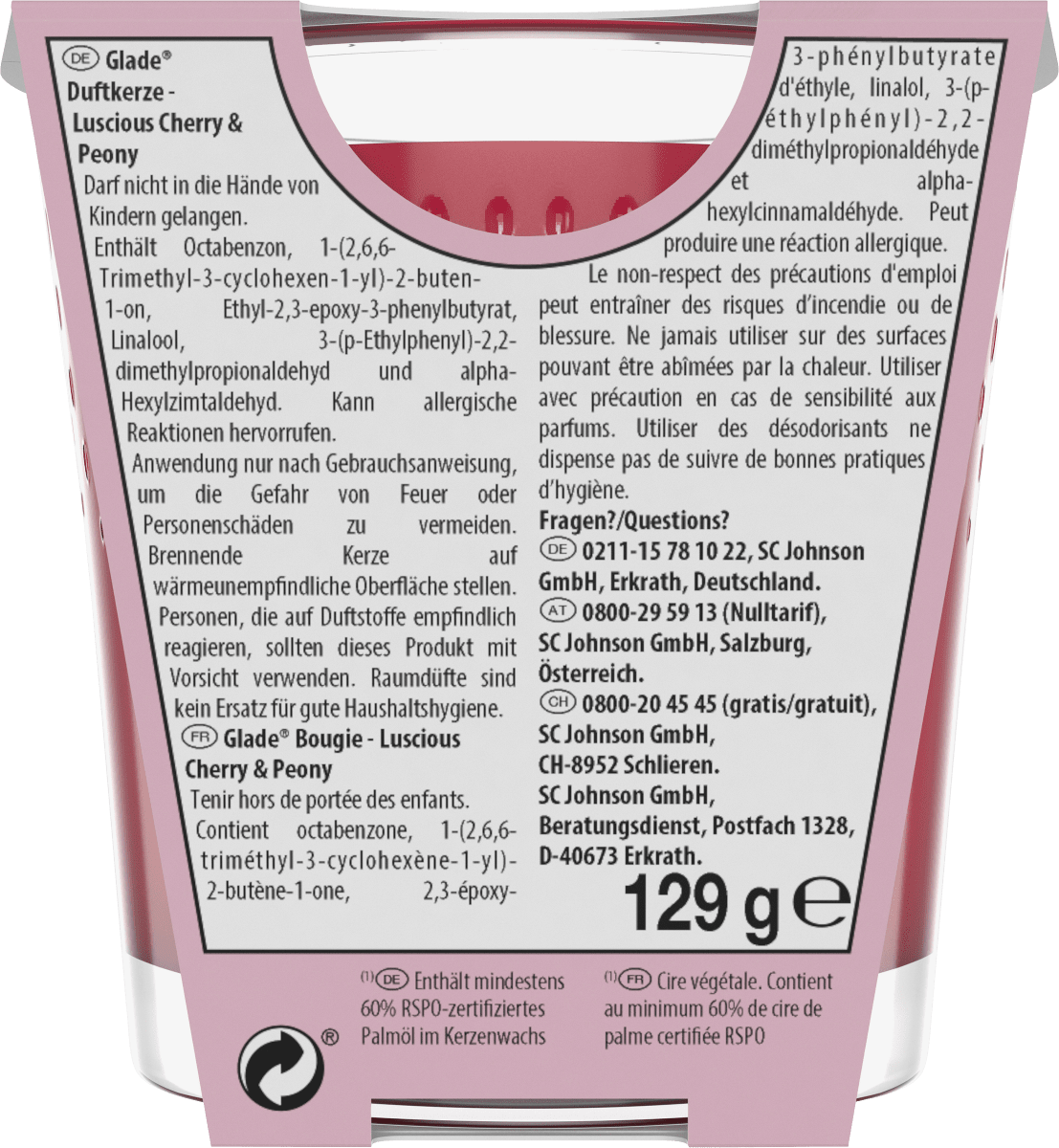 Duftkerze im Glas Luscious Cherry & Peony 129g, 1 St
