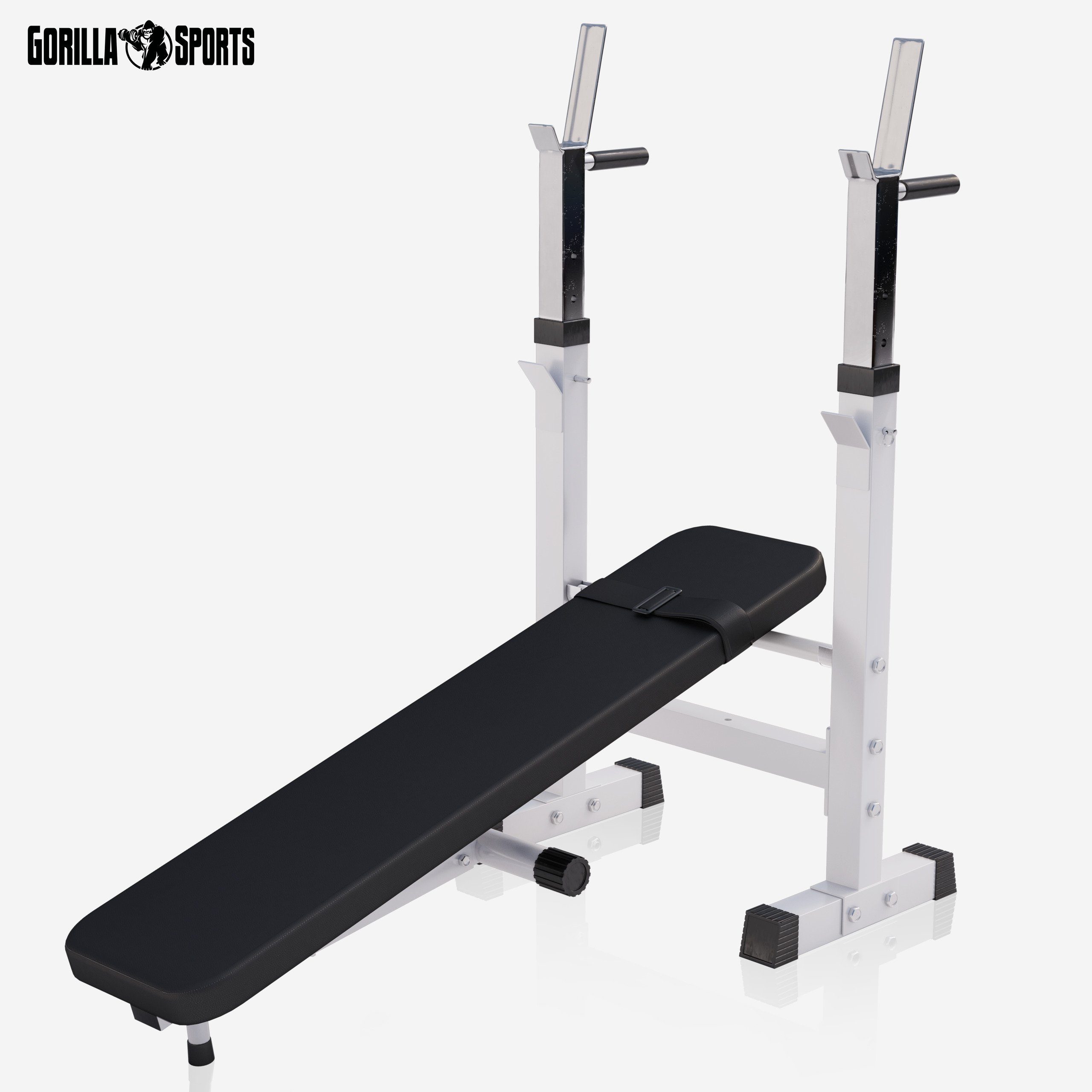GORILLA SPORTS Hantelbank Ablage, Verstellbar, Klappbar, Schwarz/Weiß - Flachbank, Trainingsbank