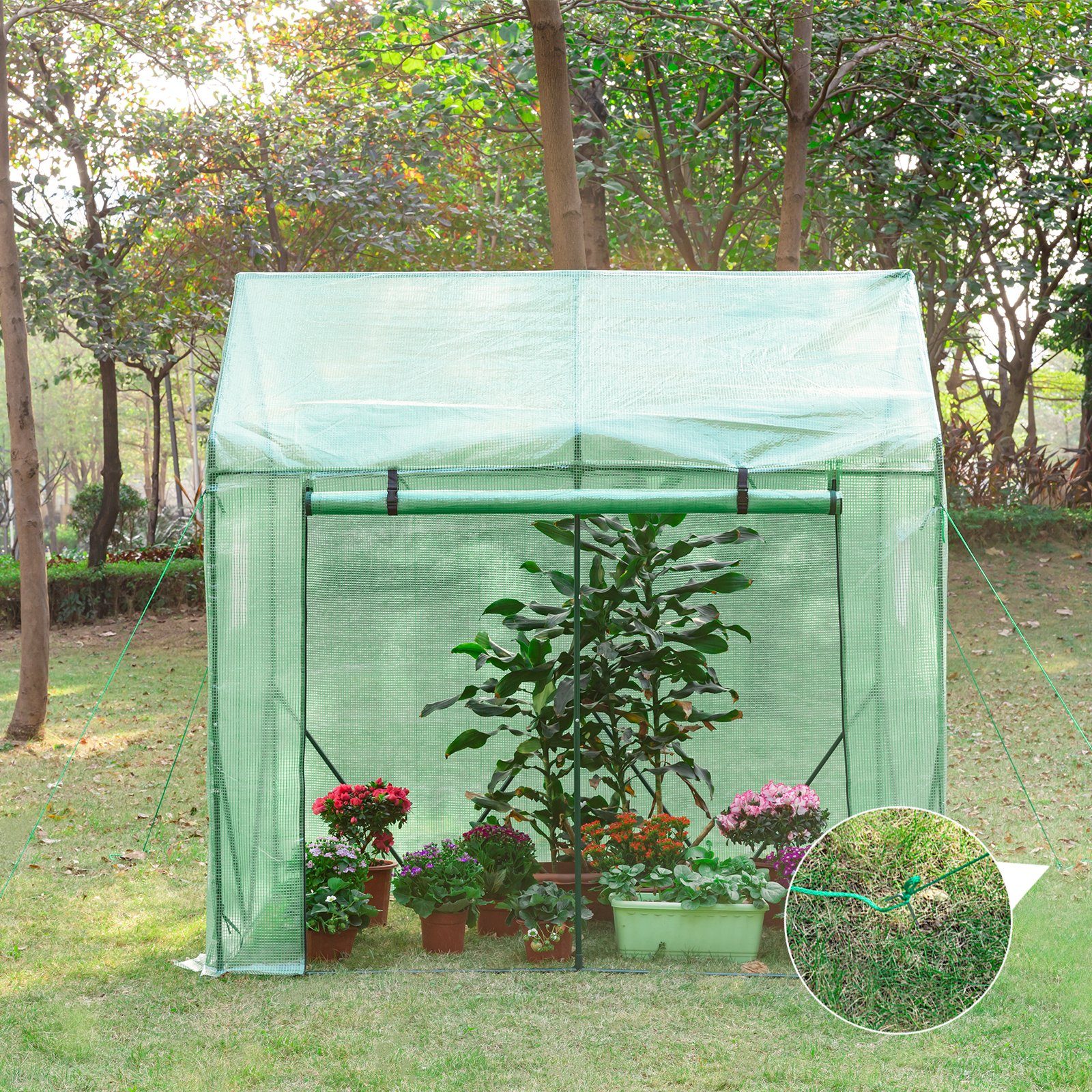 Yorbay Foliengewächshaus 200 x 140 x 200cm (LxBxH), Foliengewächshaus mit Folie Fernster für Garten zur Aufzucht,spitzdach