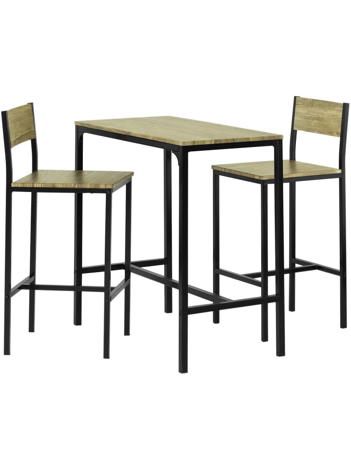 SoBuy Bartisch in Natur und Schwarz - Tisch(B)89 x (H)87 x (T)45cm/Stuhl(B)38 x (H)95 x (T)40cm günstig kaufen onesize
