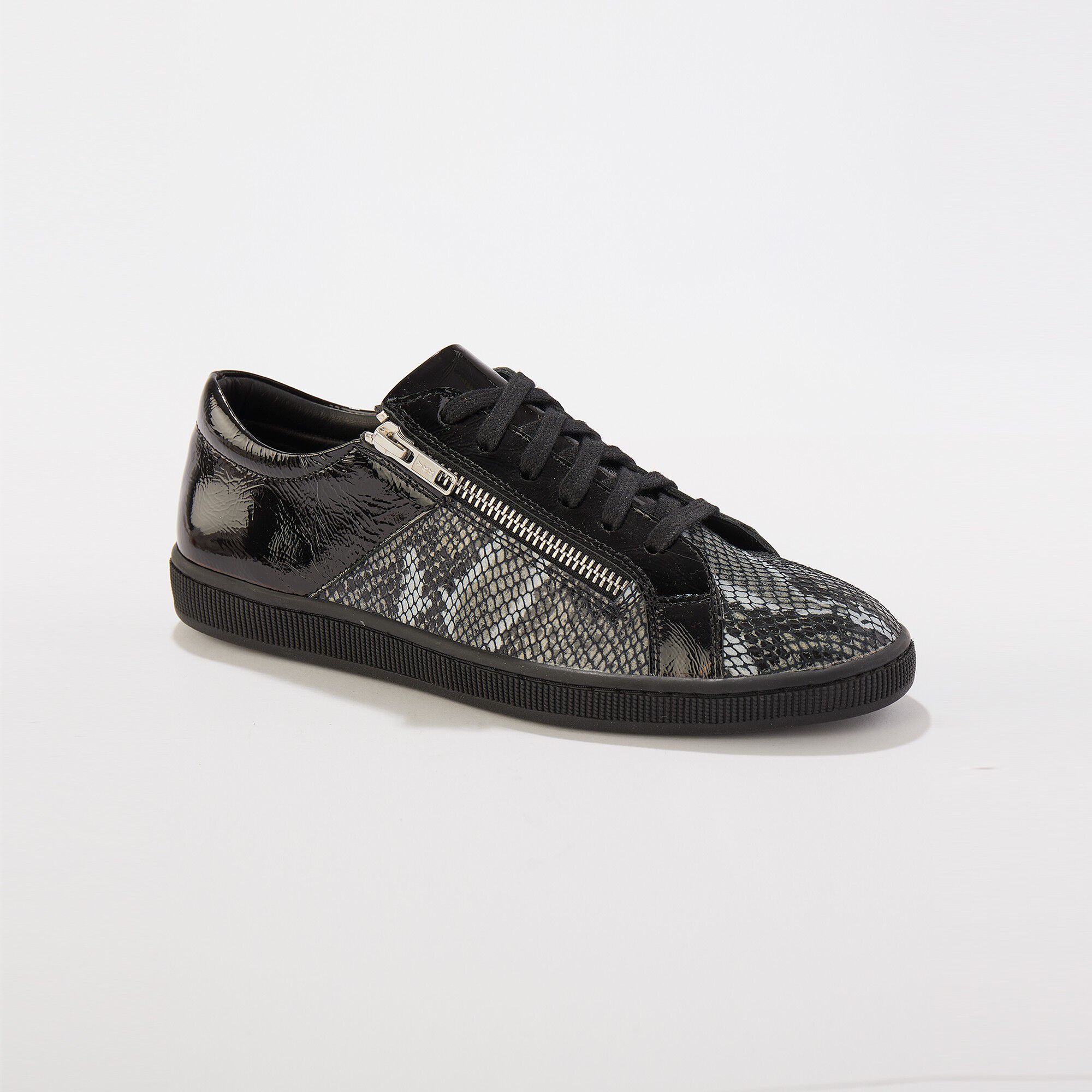 Basket zippée en cuir souple bi-matière