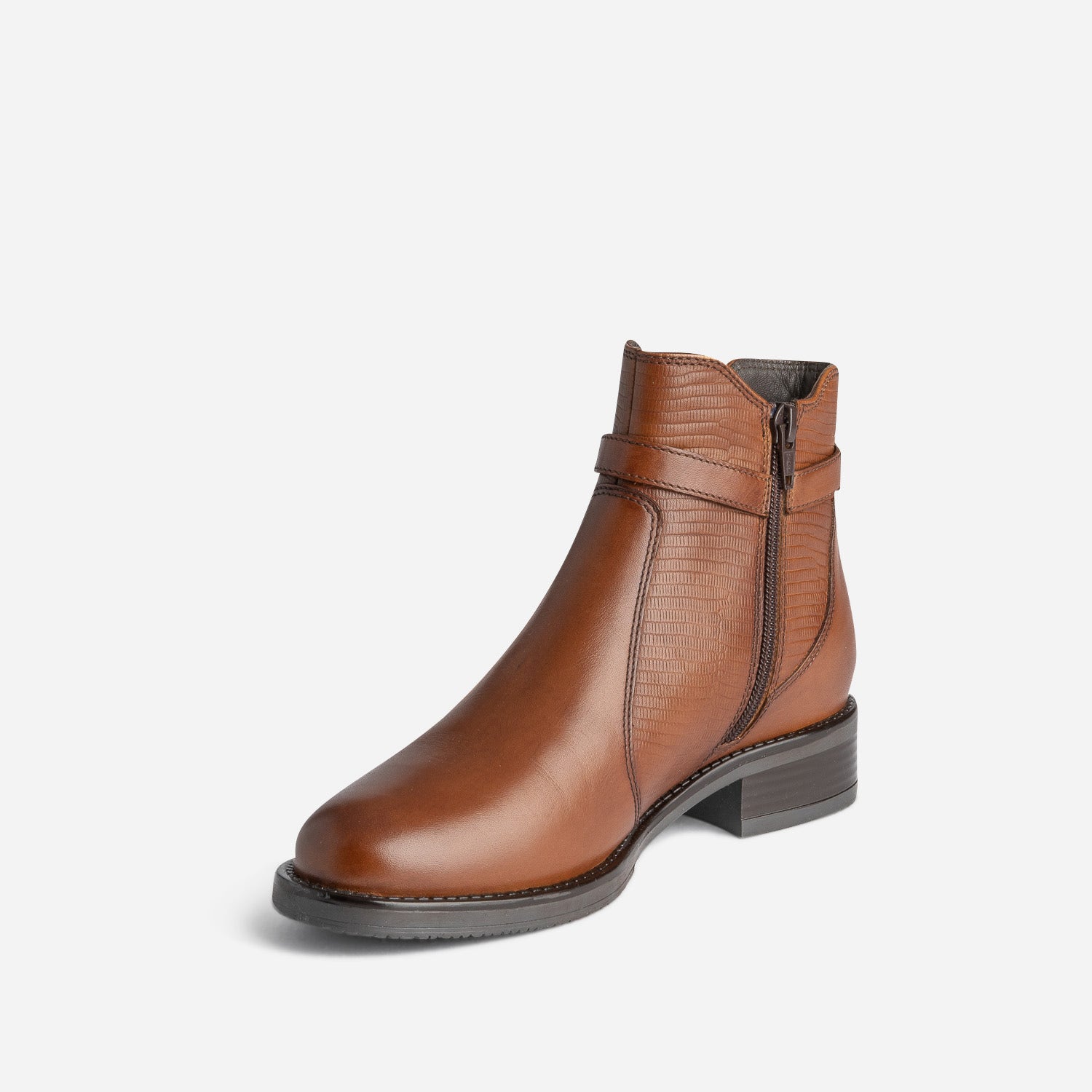 Boots cognac en cuir détail effet python