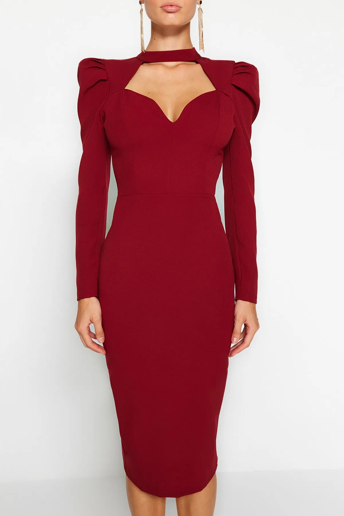 Trendyol Collection  Burgunderfarbenes, tailliertes, gewebtes, elegantes Abendkleid TPRAW24EL00004