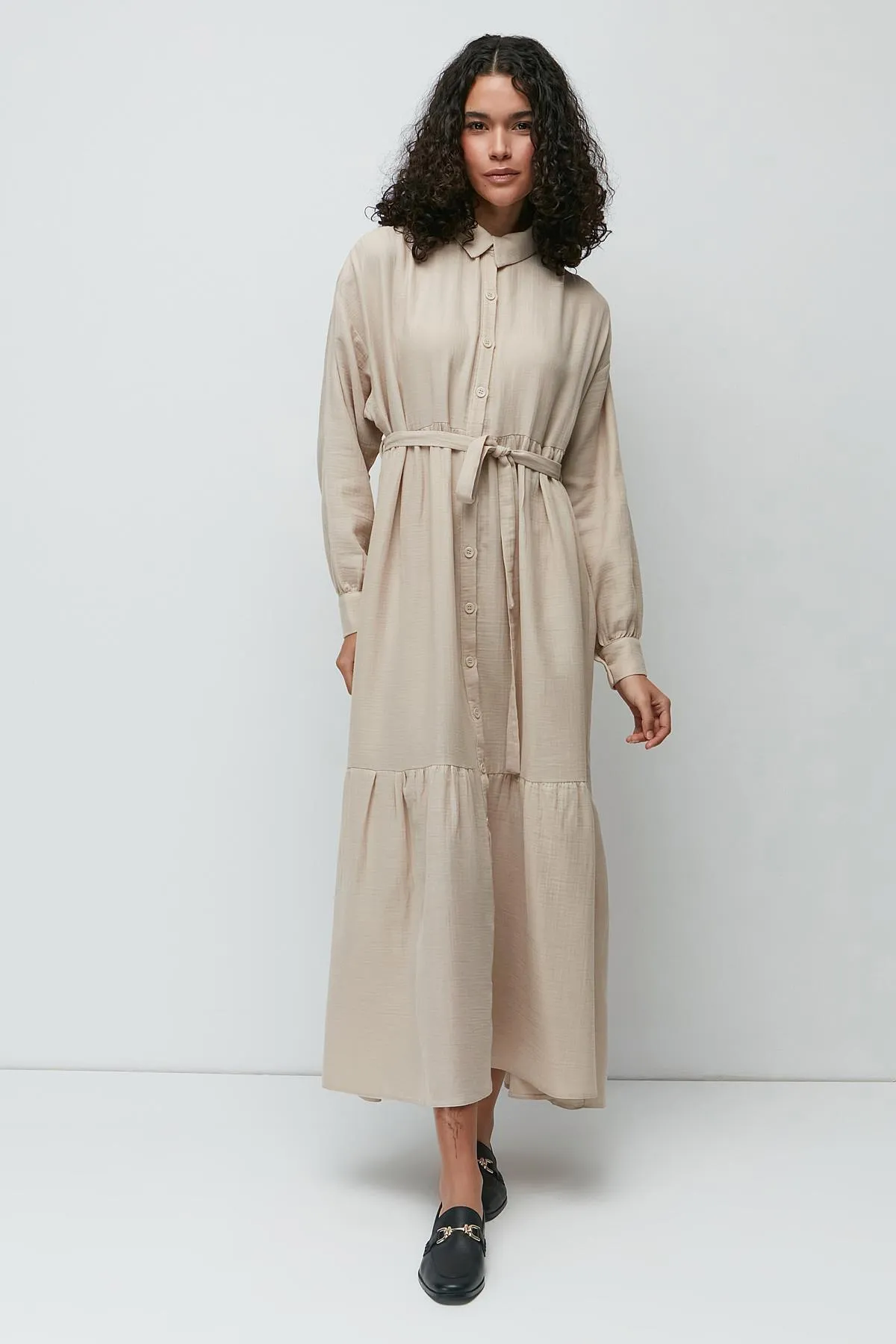 C&City  Langarmkleid aus Bio-Baumwollmusselin 9128 Hellbeige