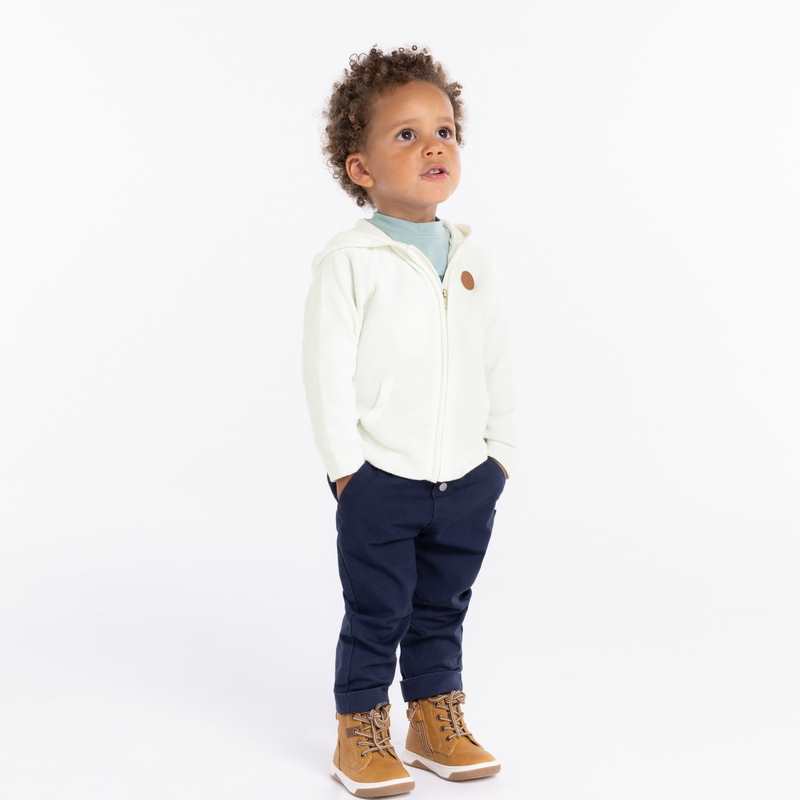 Gilet zippé maille à capuche blanc bébé garçon