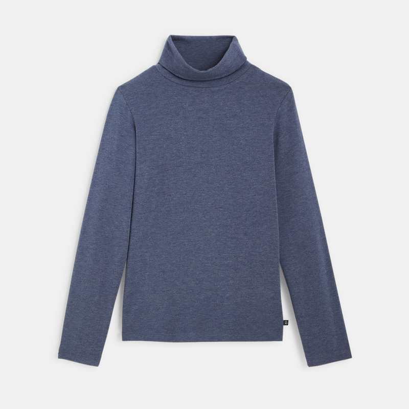 T-shirt stretch col roulé uni bleu garçon