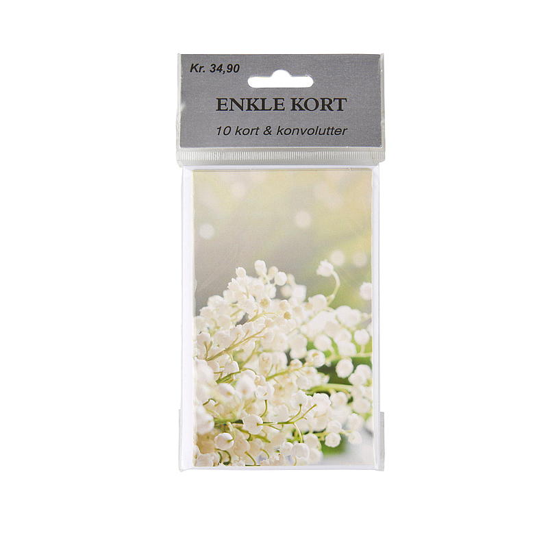 Kort 10-pk enkelt m/konvolutt hvit blomst