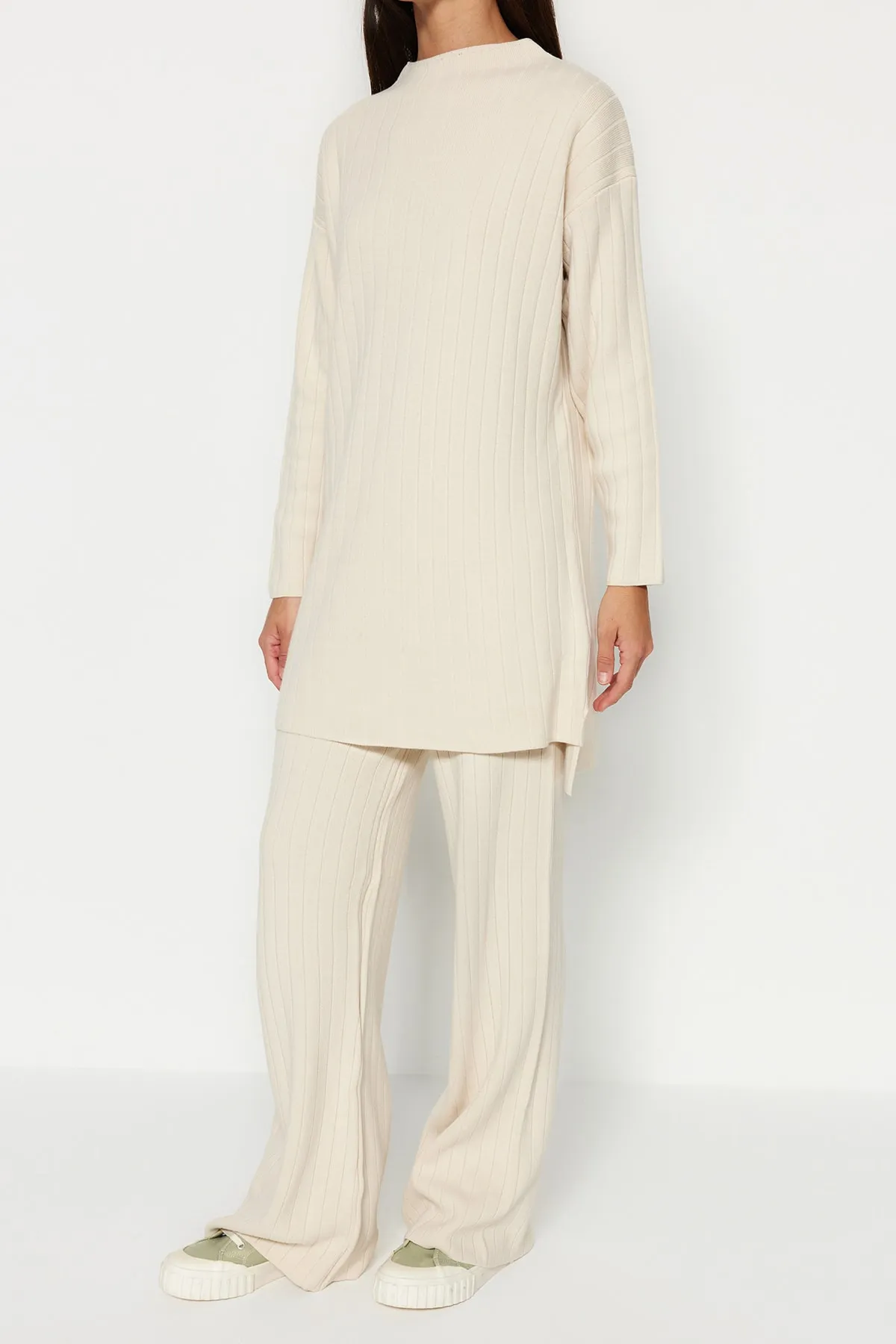 Trendyol Modest  Stone Half Rollkragen Ripppullover-Hosen Strickset TCTAW22US0101
