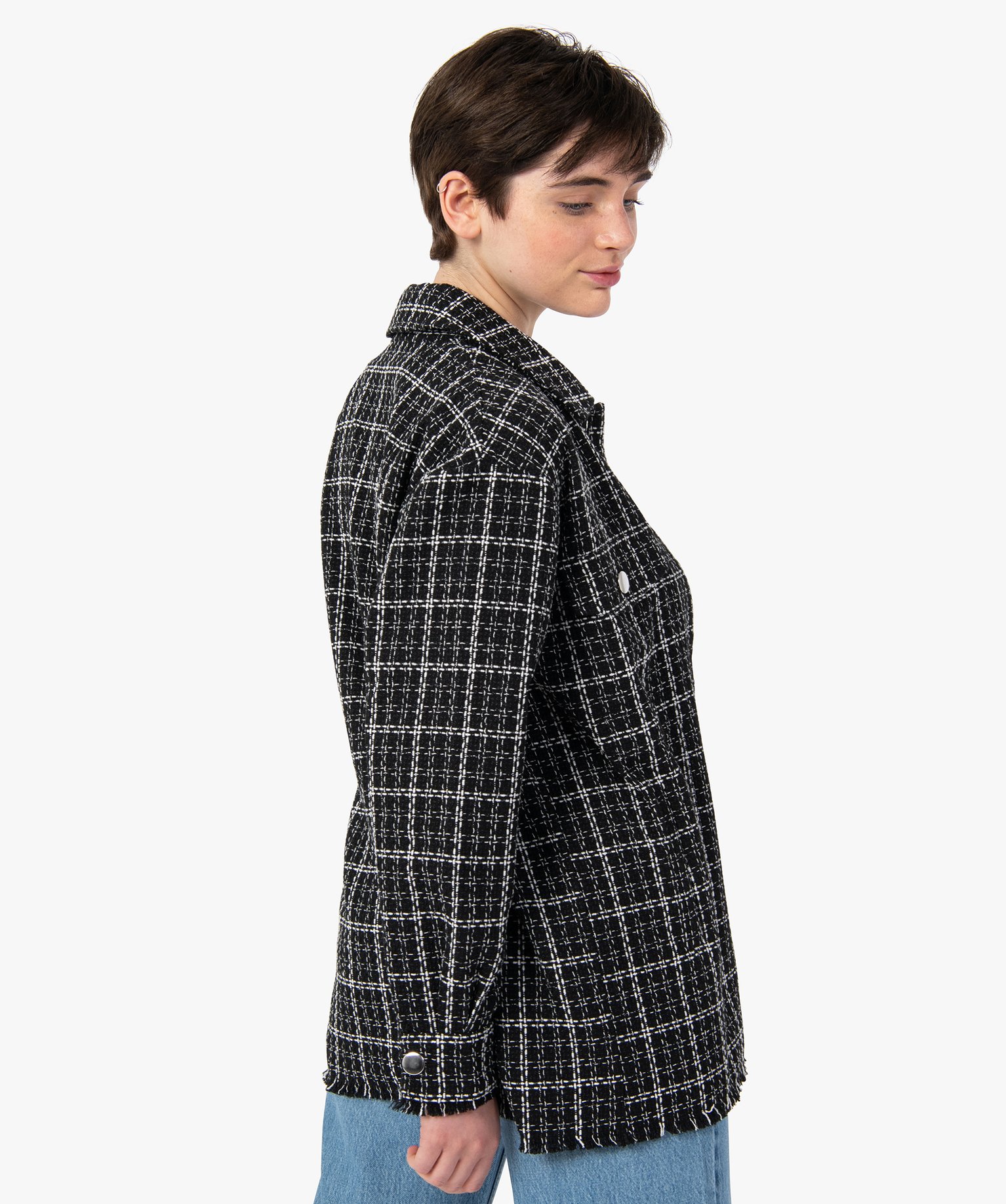 Veste femme forme chemise aspect tweed noir | GEMO