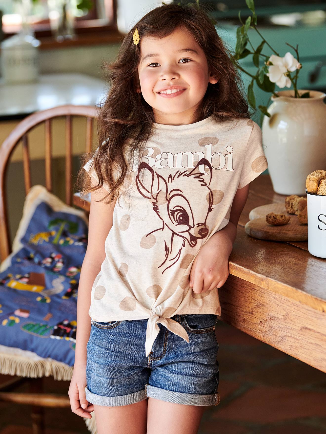 T-shirt fille manches courtes DS® Bambi beige chiné
