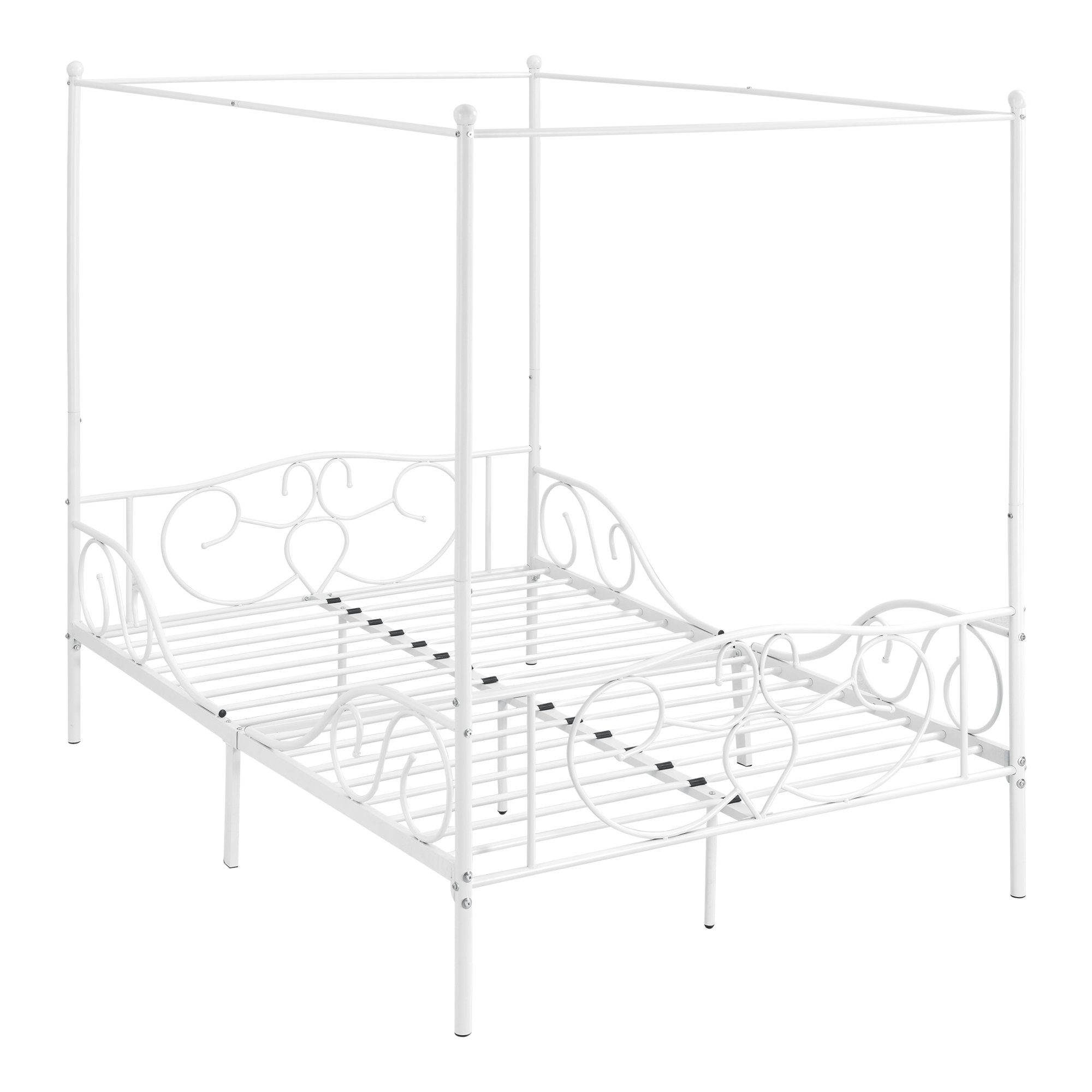 en.casa Himmelbett, Finström Metallbett Doppelbett 140x200cm Weiß