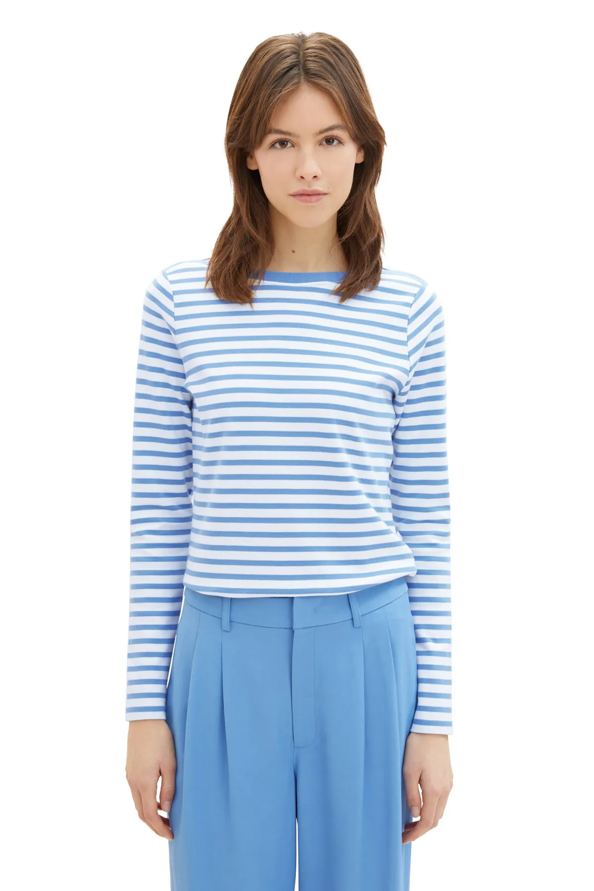 Tom Tailor Denim  Weißes, mittelblau gestreiftes T-Shirt für Erwachsene