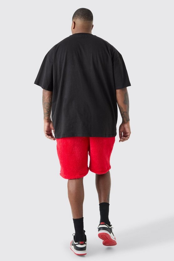 Plus lockere mittellang Borg-Shorts mit Bandana-Print