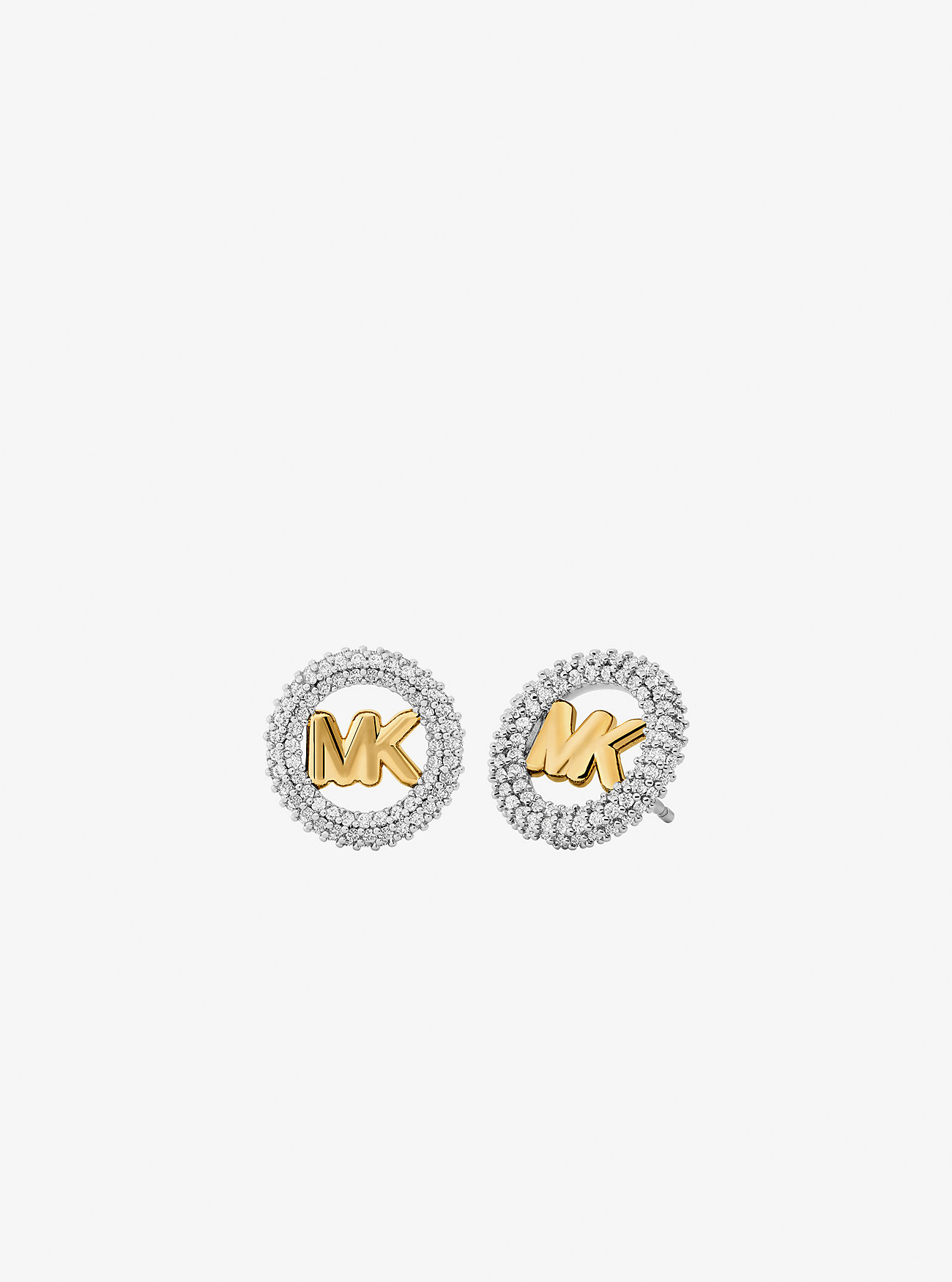 Small Pavé Logo Charm Two-Tone Stud Earrings - TWO TONE
