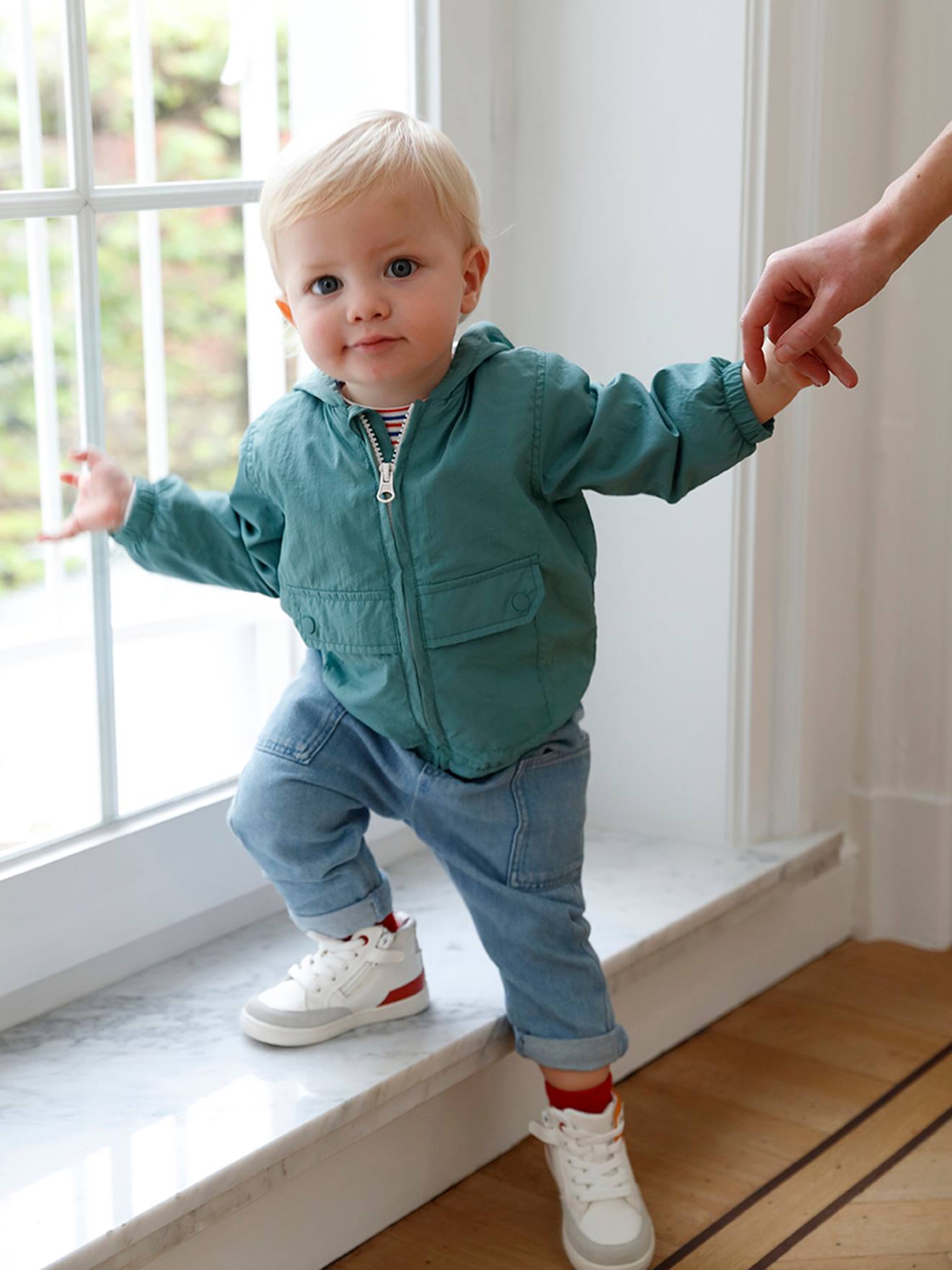 Blouson à capuche bébé garçon sauge