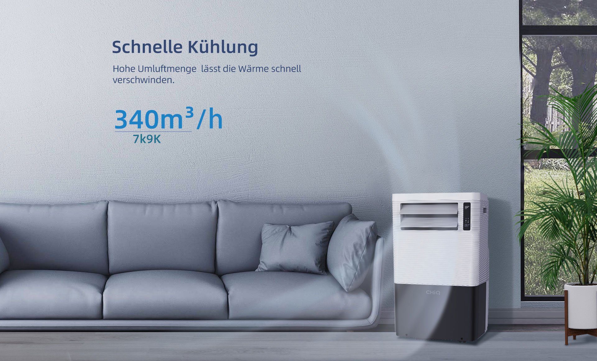 CHiQ 3-in-1-Klimagerät Mobile Klimaanlage Klimagerät Luftentfeuchter 9000 BTU