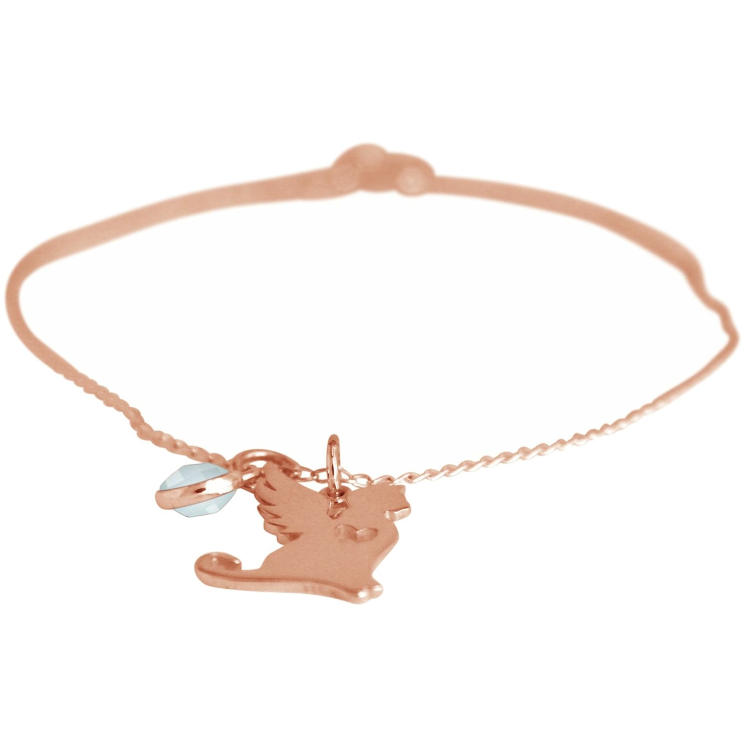 Armband 'Katze Flügel Chalcedon - Treuer Schutzengel'
