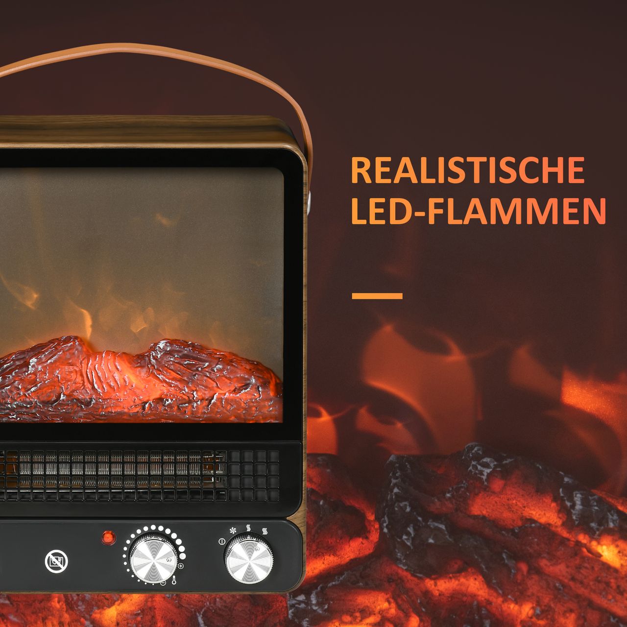 HOMCOM Elektrokamin mit Einstellbarer Temperatur Rrealistische Flammen