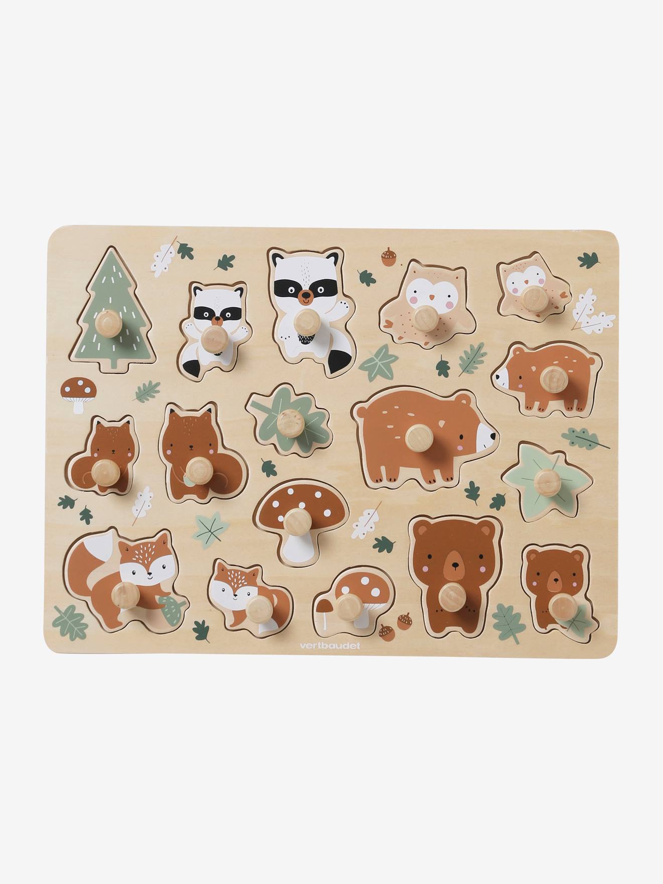 Vertbaudet Baby Steckpuzzle GRÜNER WALD, Holz FSC - mehrfarbig