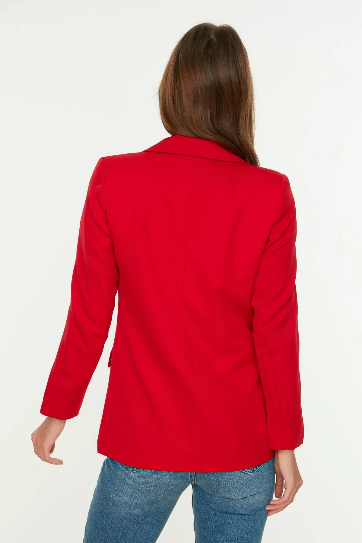 Trendyol Collection  Roter, normal gefütterter, gewebter Blazer mit Knöpfen TWOAW22CE0165
