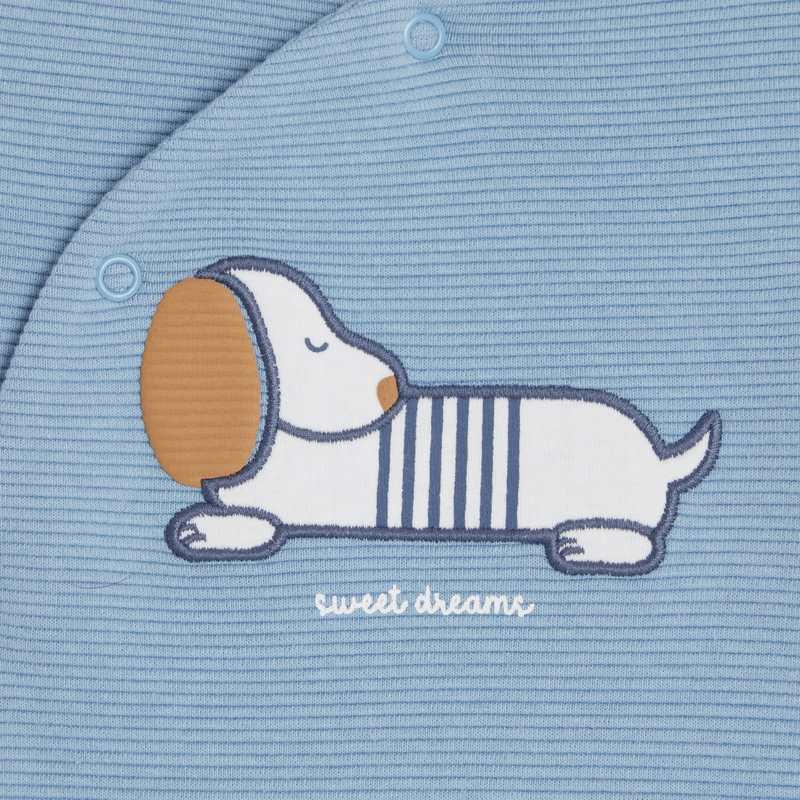 Dors-bien maille côtelée fantaisie chien bleu bébé garçon