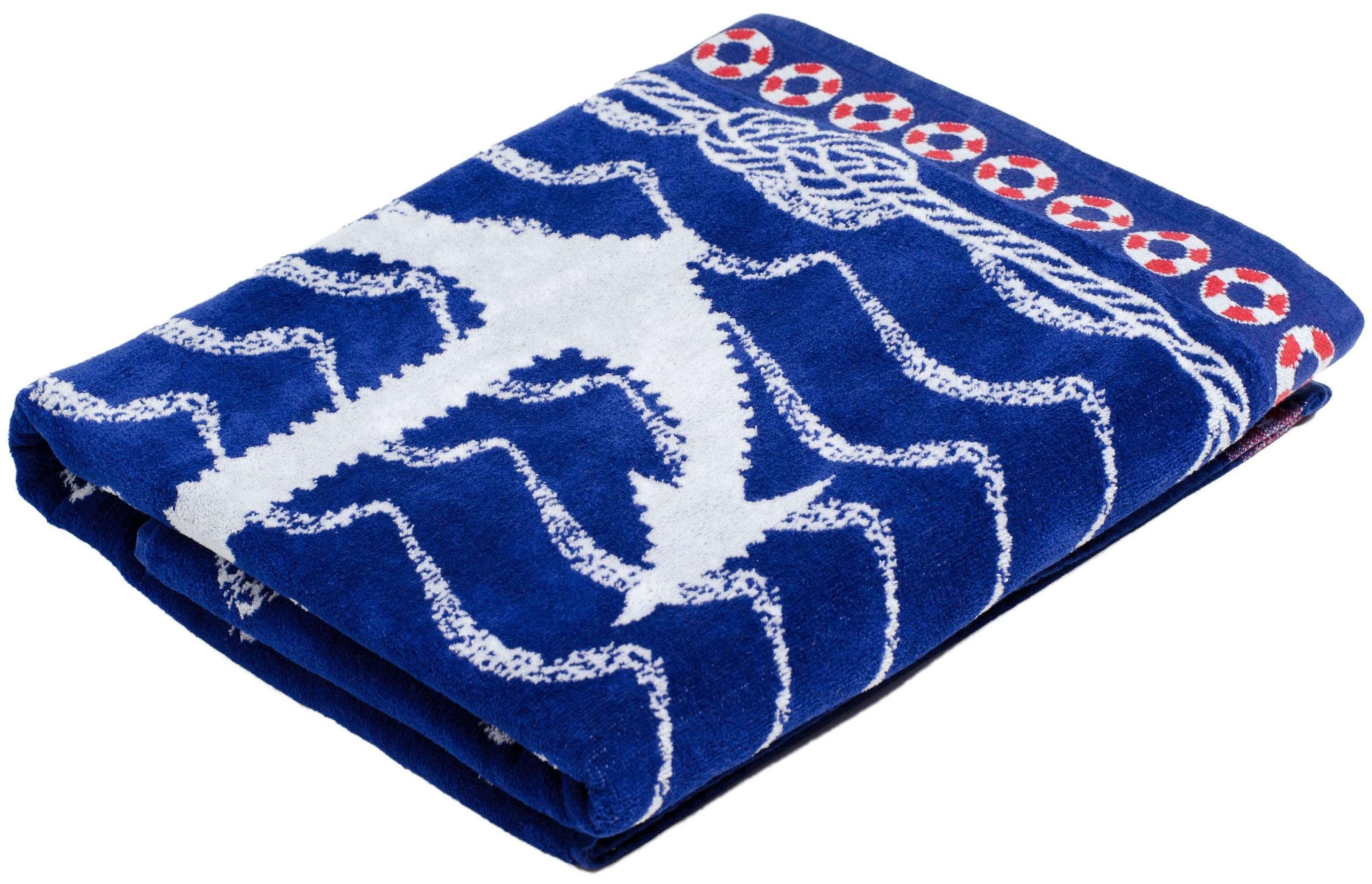 Gözze Strandtuch Anker, Jacquard-Velours (1-St), Badetuch, maritimes Motiv, reine Baumwolle