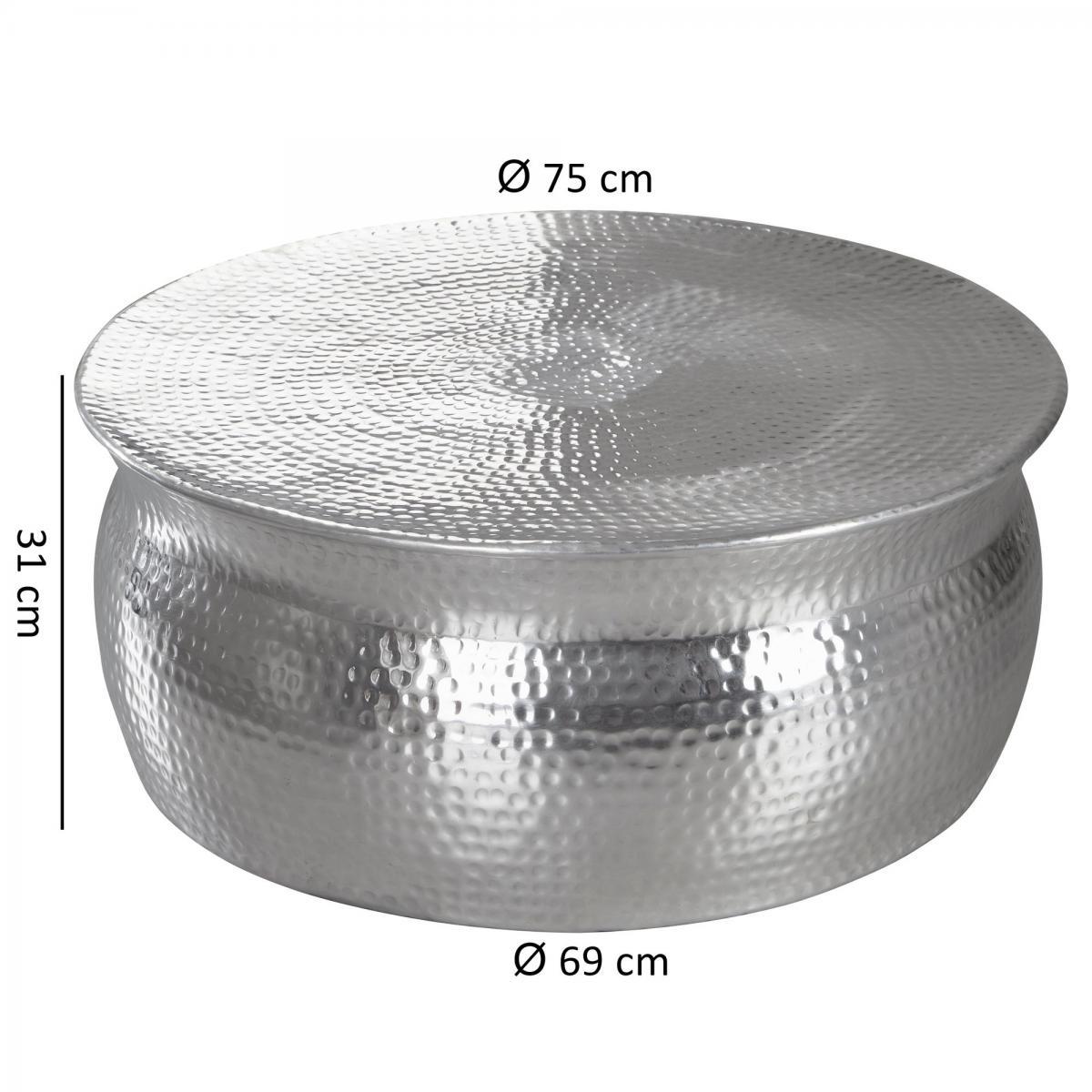 Wohnling Couchtisch KARAM 75x31x75cm Aluminium Silber