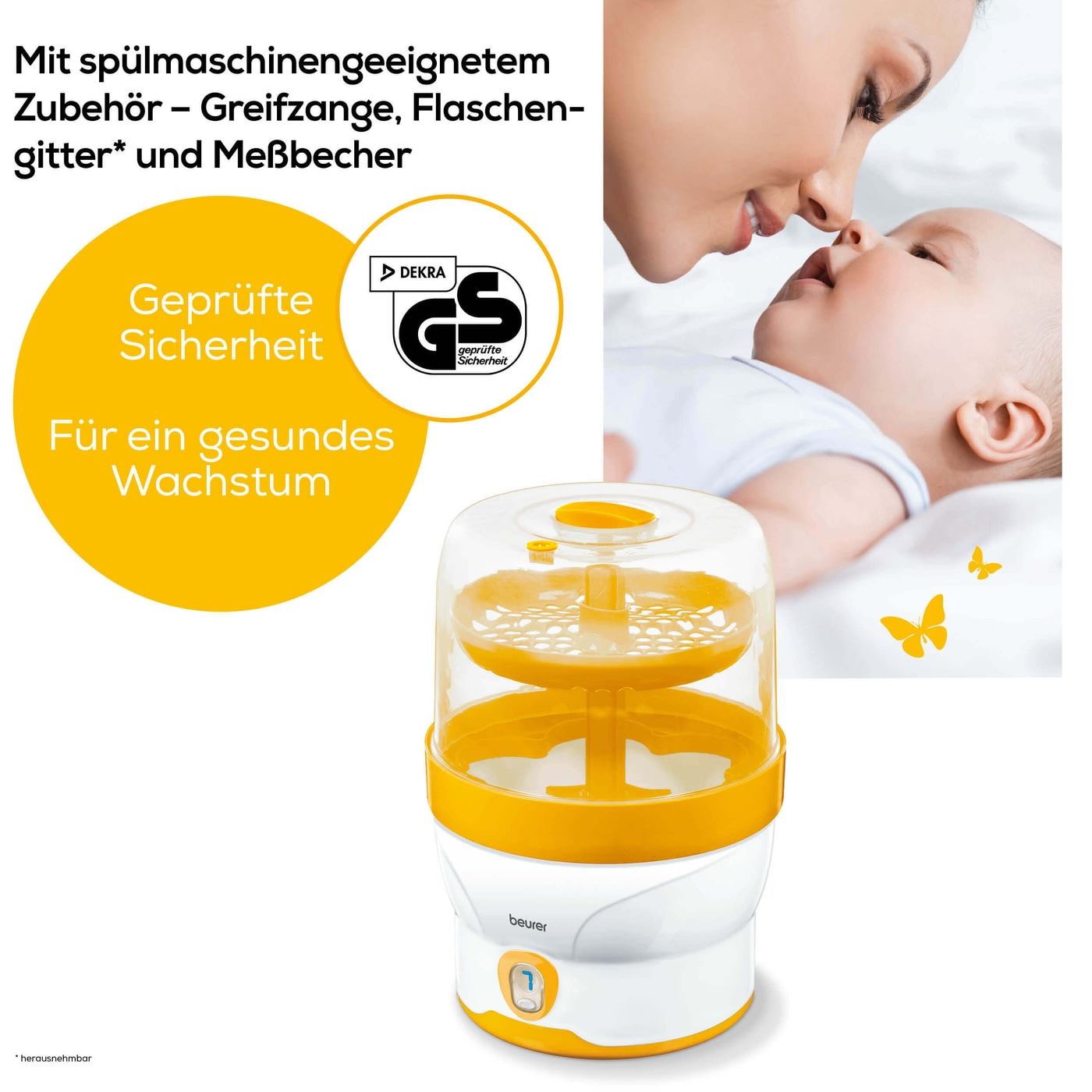 Beurer Dampfsterilisator BY 76-Sterilisator zum Desinfizieren von 6 Babyflaschen & Zubehör