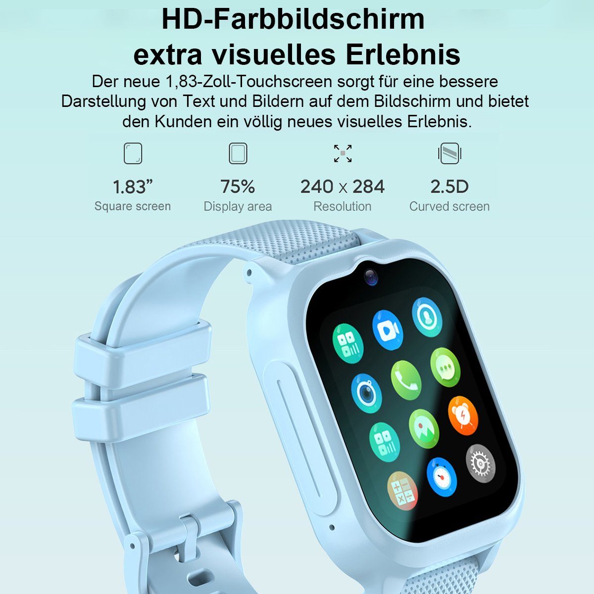 Hikeren 1,83 Zoll Kinderuhr,HD-Videoanrufe,GPS-Ortung,SOS,700mAh,240*280 Smartwatch (1.8 Zoll)