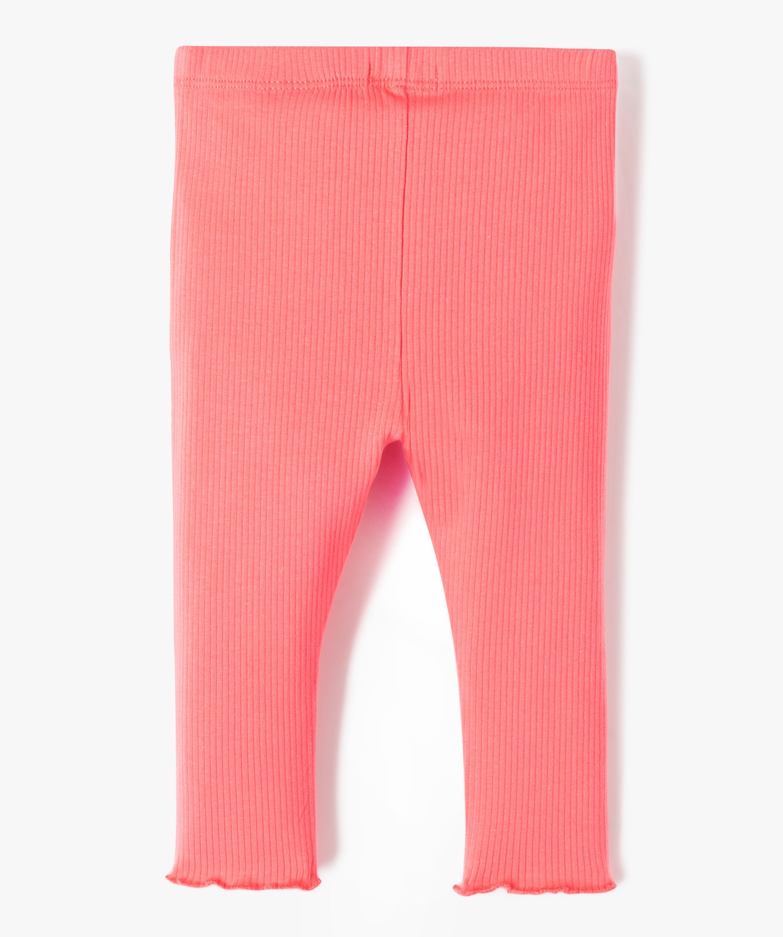 Legging bébé fille en maille ctelée avec ourlet fantaisie rose fonce | GEMO