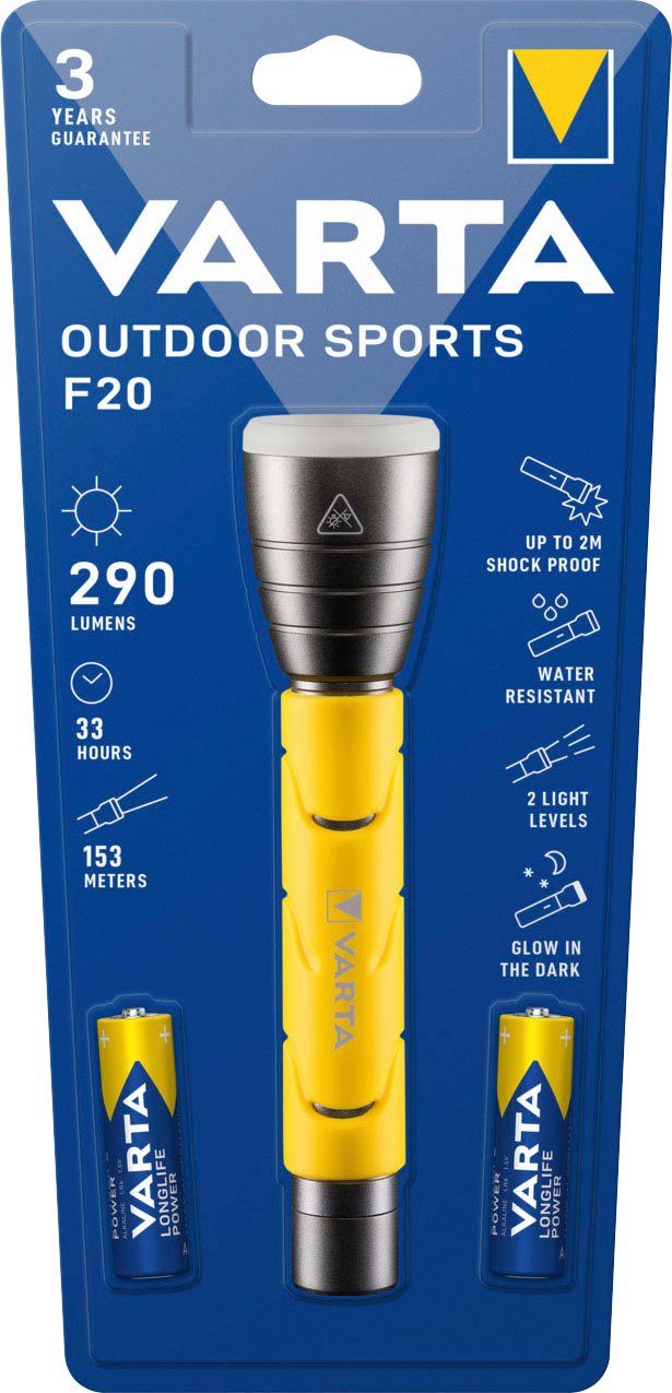 VARTA Taschenlampe Outdoor Sports F20 Taschenlampe inkl. 2x LONGLIFE Power AA Batterien