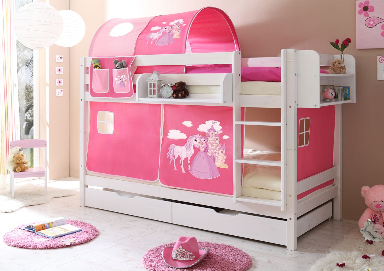 Ticaa Etagenbett Marcel Kiefer weiß Horse (pink)