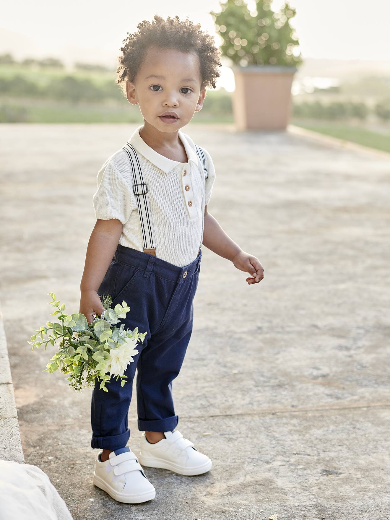 Vertbaudet Baby Poloshirt aus Strick Oeko-Tex - wollweiß