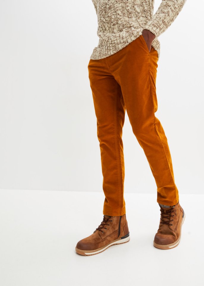 Regular Fit Cord-Schlupfhose in leicht verkürzter Länge, Straight