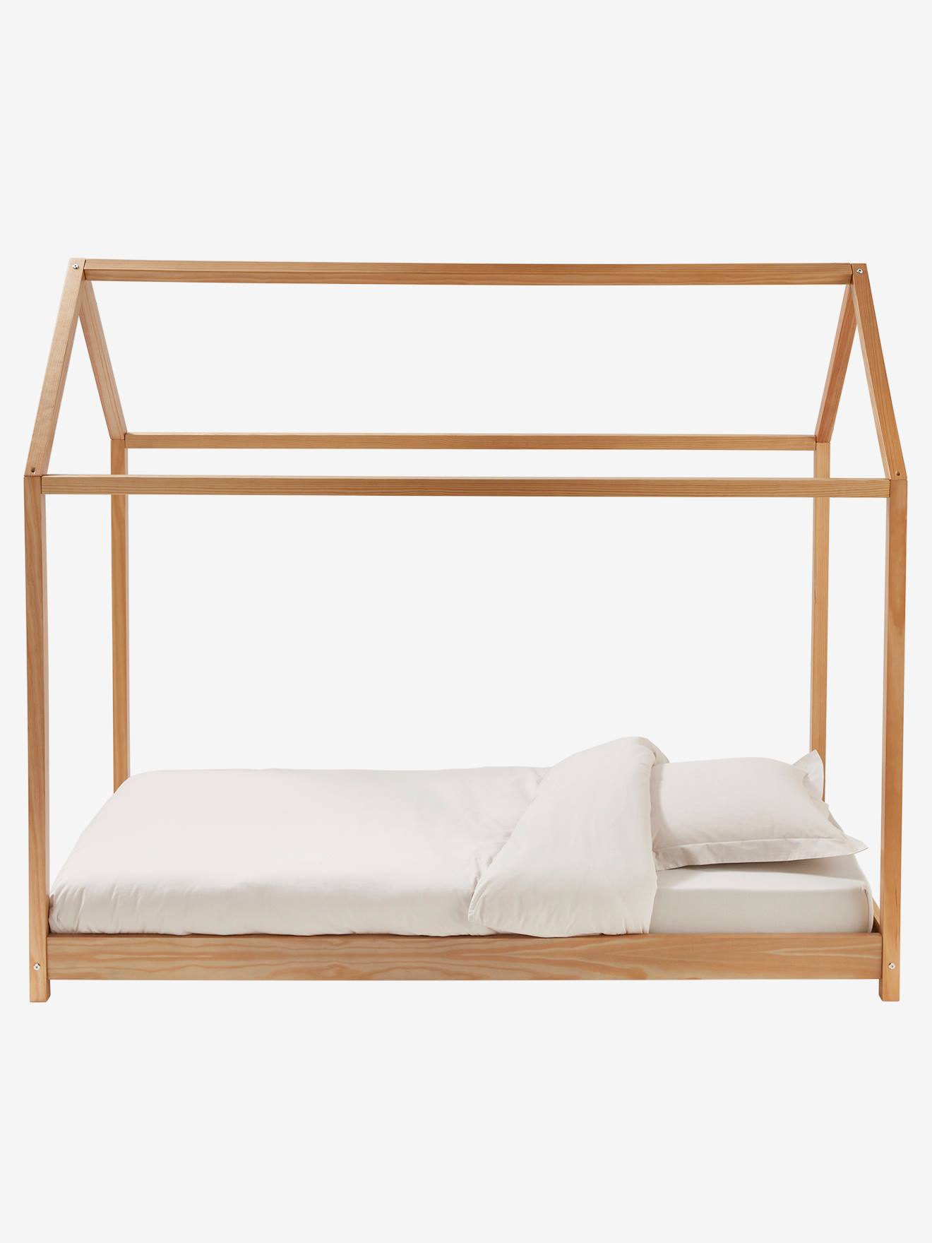 Vertbaudet Niedriges Kinderzimmer Bodenbett, Hausbett - natur