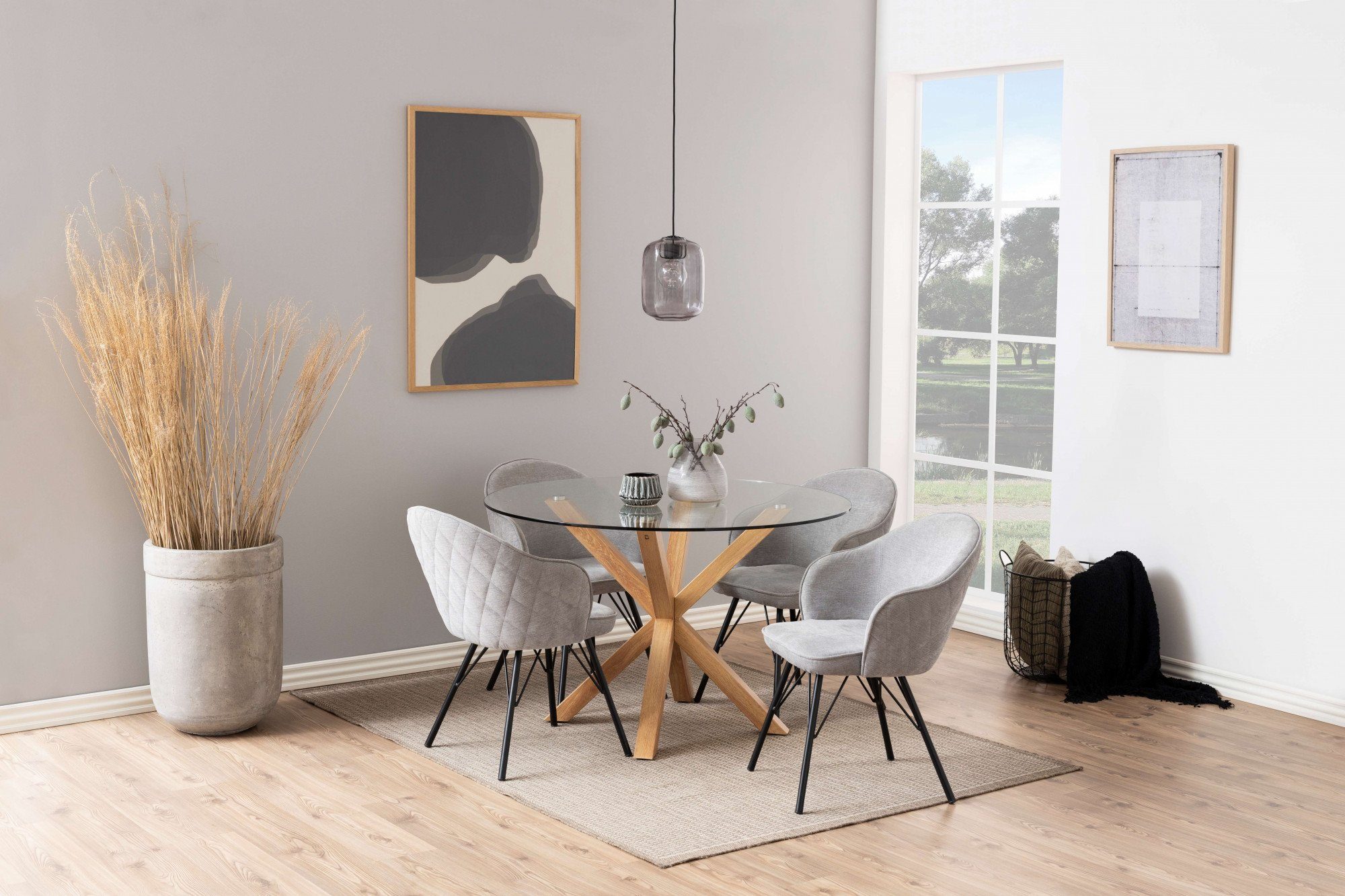 ACTONA GROUP Esstisch Heaven, Runder Esstisch, gehärtetem Klarglas, Stahl Kreuzfuß, Ø: 119 cm