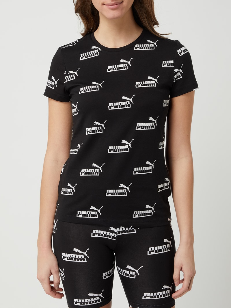 Regular Fit T-Shirt mit Logo-Muster in schwarz