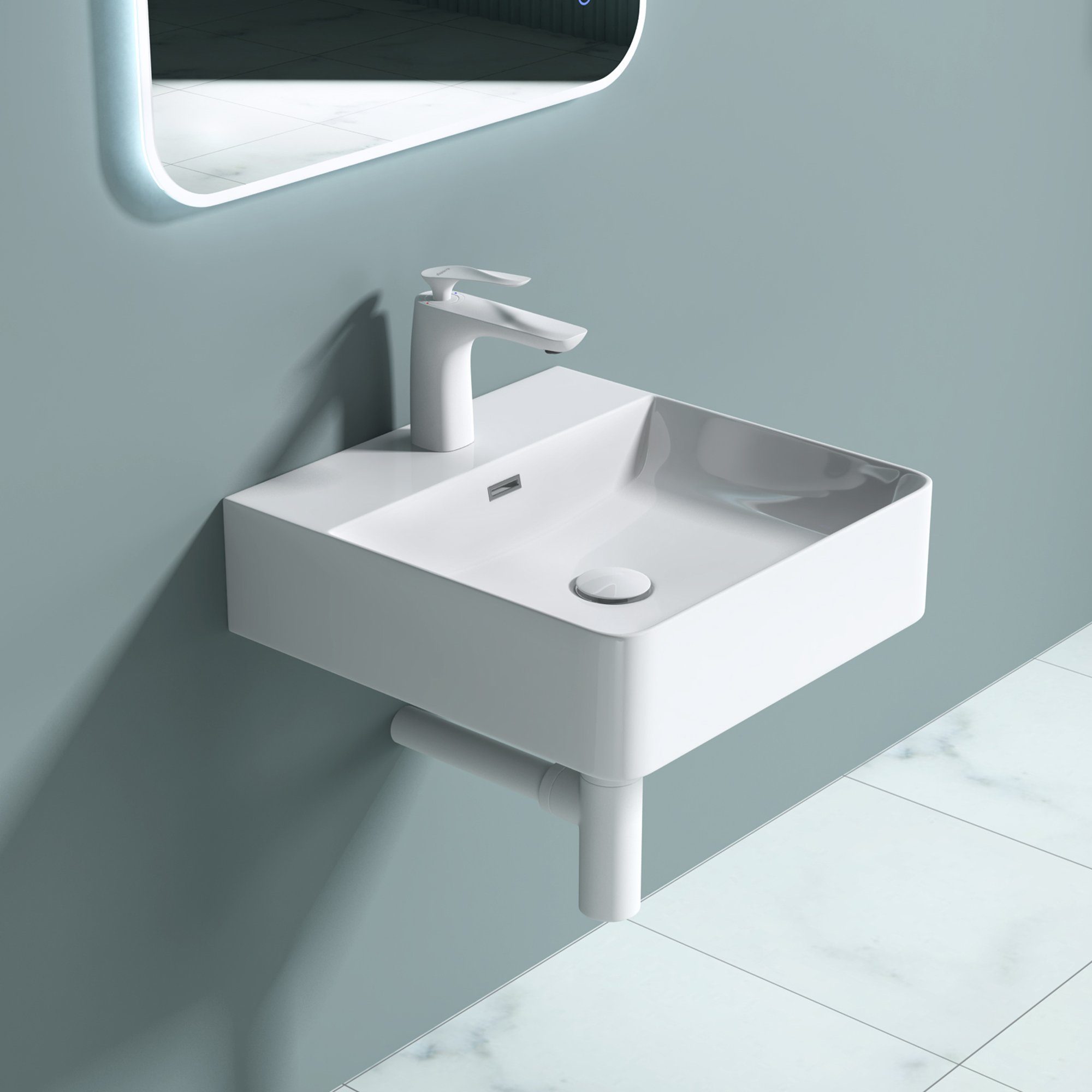 doporro Aufsatzwaschbecken Keramik Waschbecken Handwaschbecken Waschplatz Armaturenloch Mei201