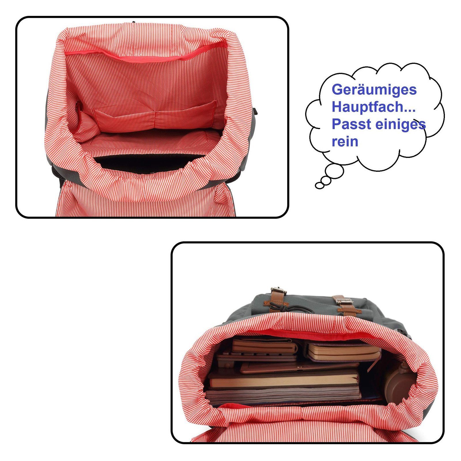 TAN.TOMI Rucksack Rucksack Groß Damen Herren Freizeitrucksack im Retro Design Reiserucksack mit 15