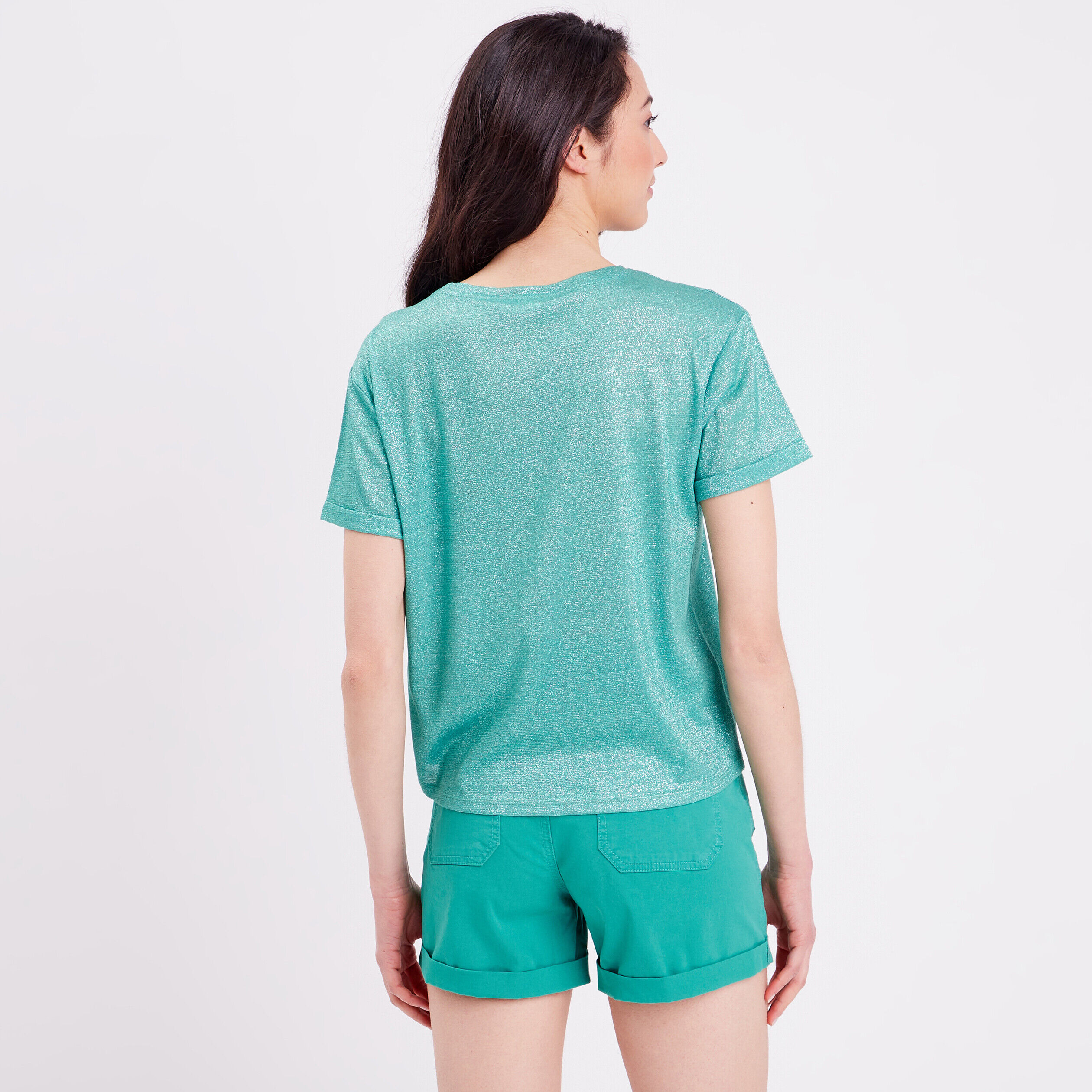 T-shirt fluide fils métallisés vert menthe femme | Cache Cache