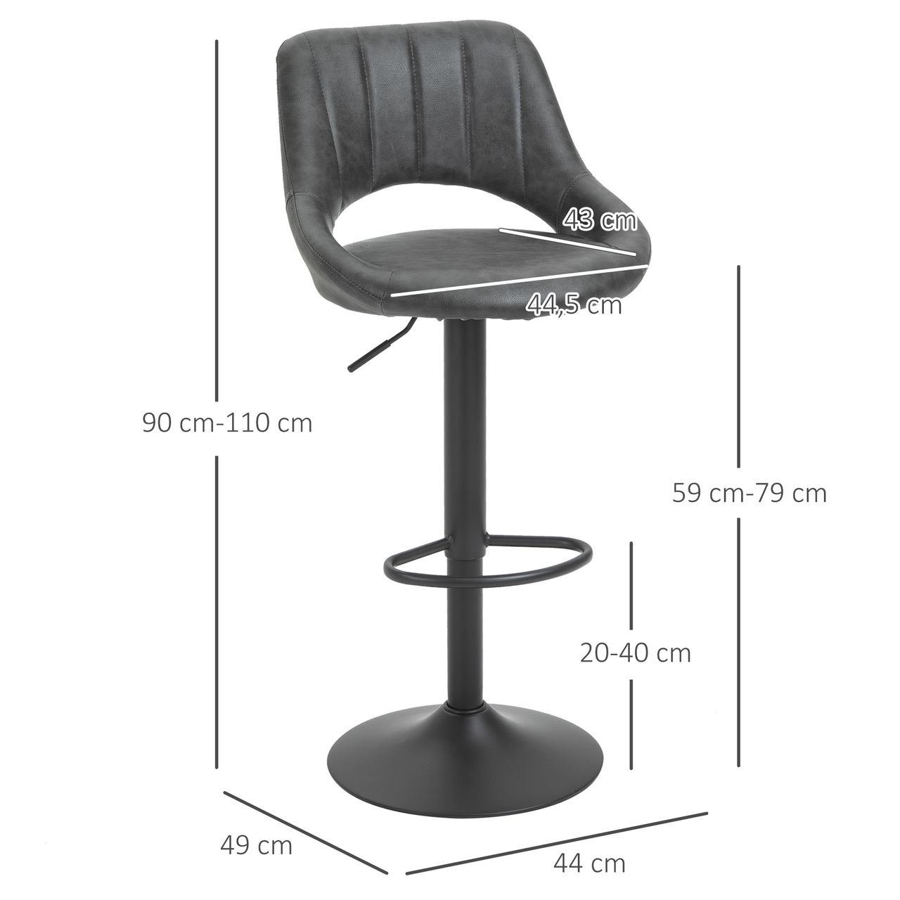 HOMCOM Barhocker-Set, 2 Hocker, Küchenhocker, Lederoptik, drehbar mit Fußstütze