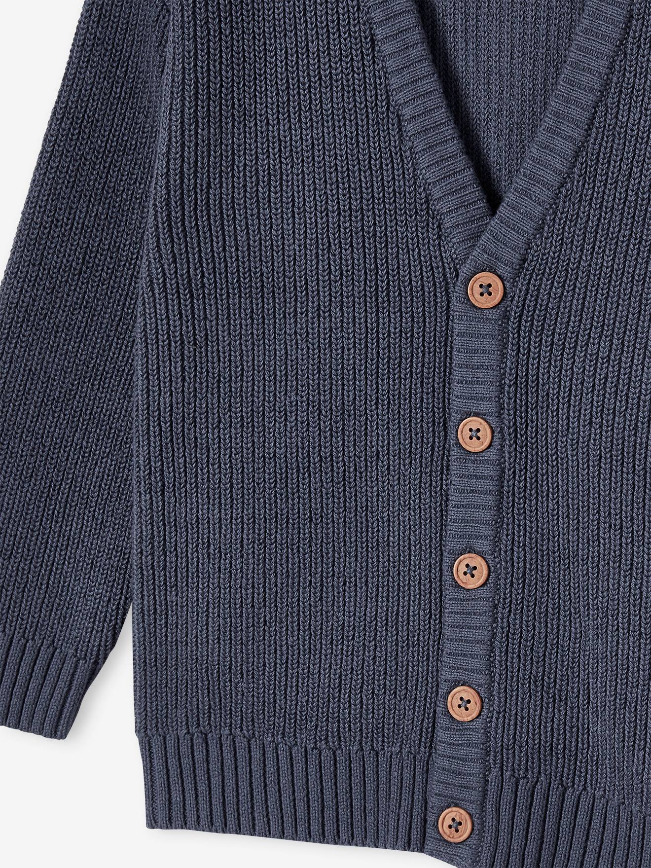 Vertbaudet Jungen Strickjacke mit V-Ausschnitt Oeko-Tex - dunkelblau