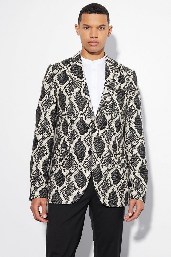 Tall Slim-Fit Jacquard-Blazer mit Schlagenprint