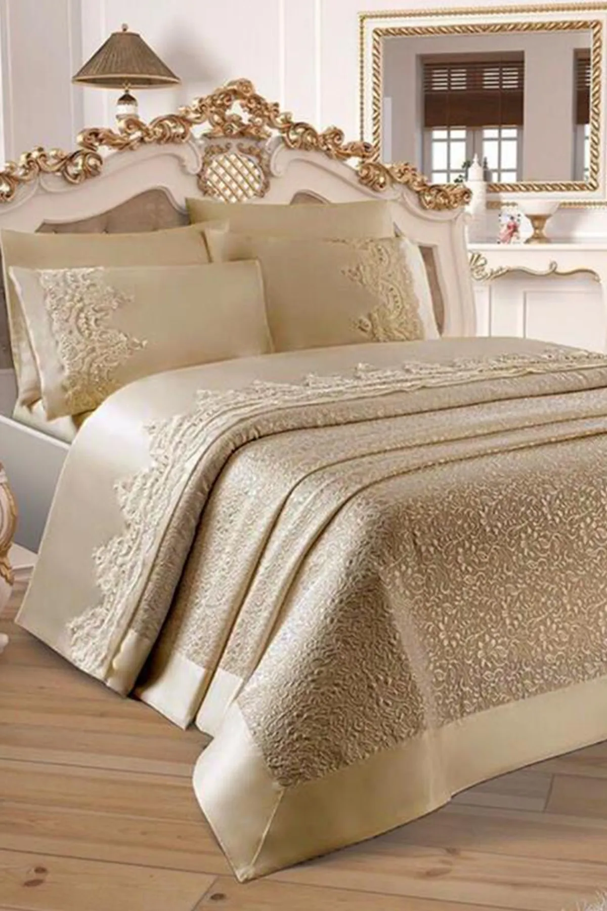 Çeyiz Diyarı  Çeyizdiyari French Guipure Diana Pique Set Beige