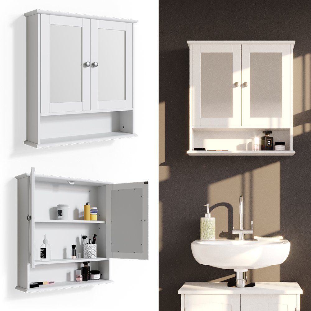 Vicco Badezimmerspiegelschrank Spiegelschrank Badspiegel mit Ablage 2 Türen 58x56cm BIANCO Weiß