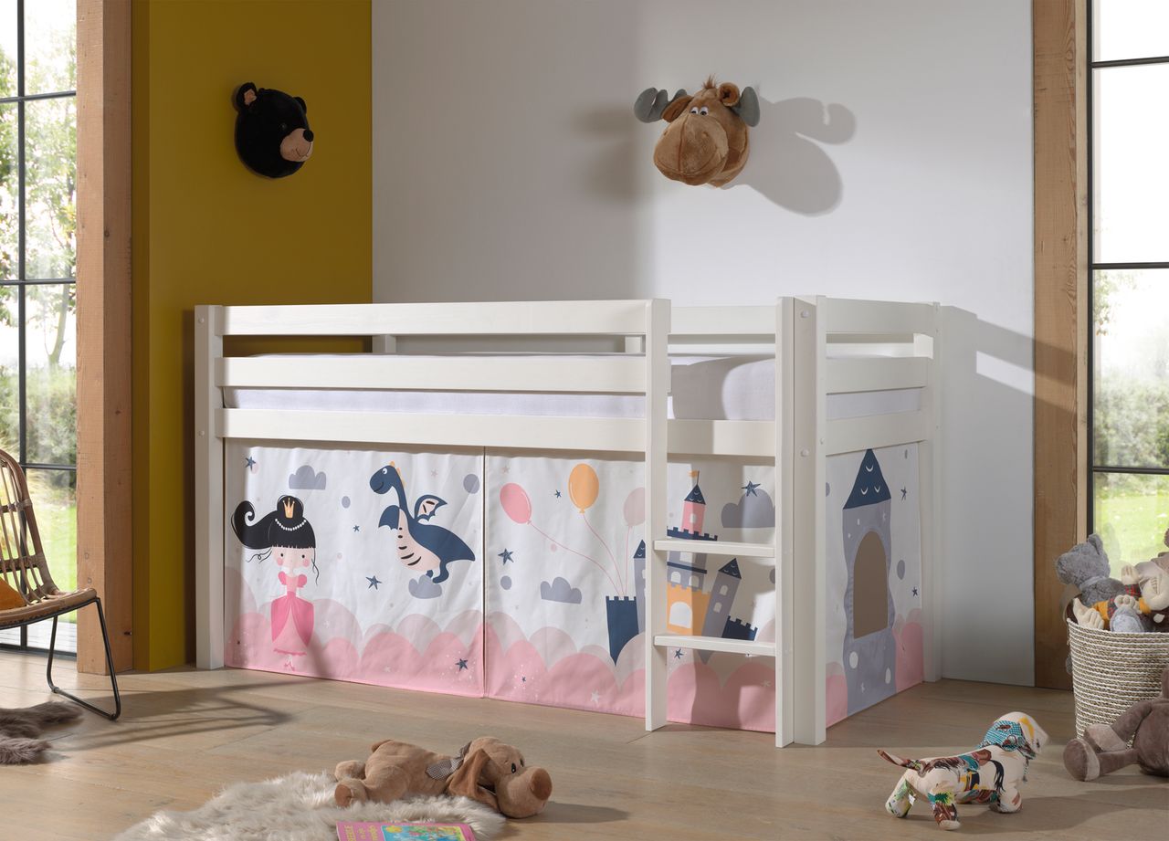 VIPACK Halbhohes Bett PINO, mit Textilset 