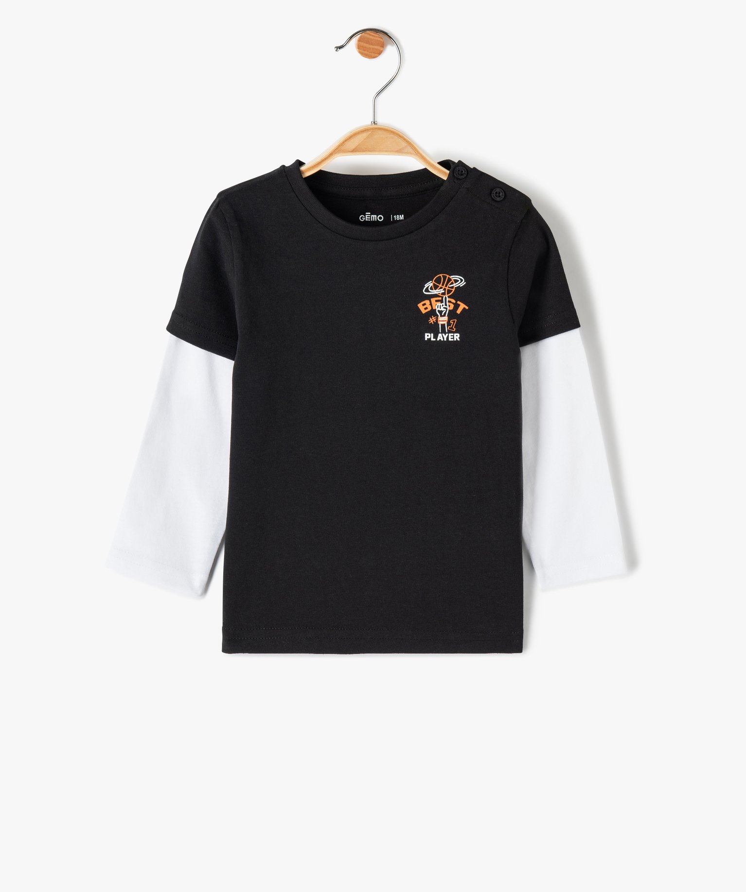 Tee-shirt bébé Garçon à manches longues effet 2 en 1 noir | GEMO