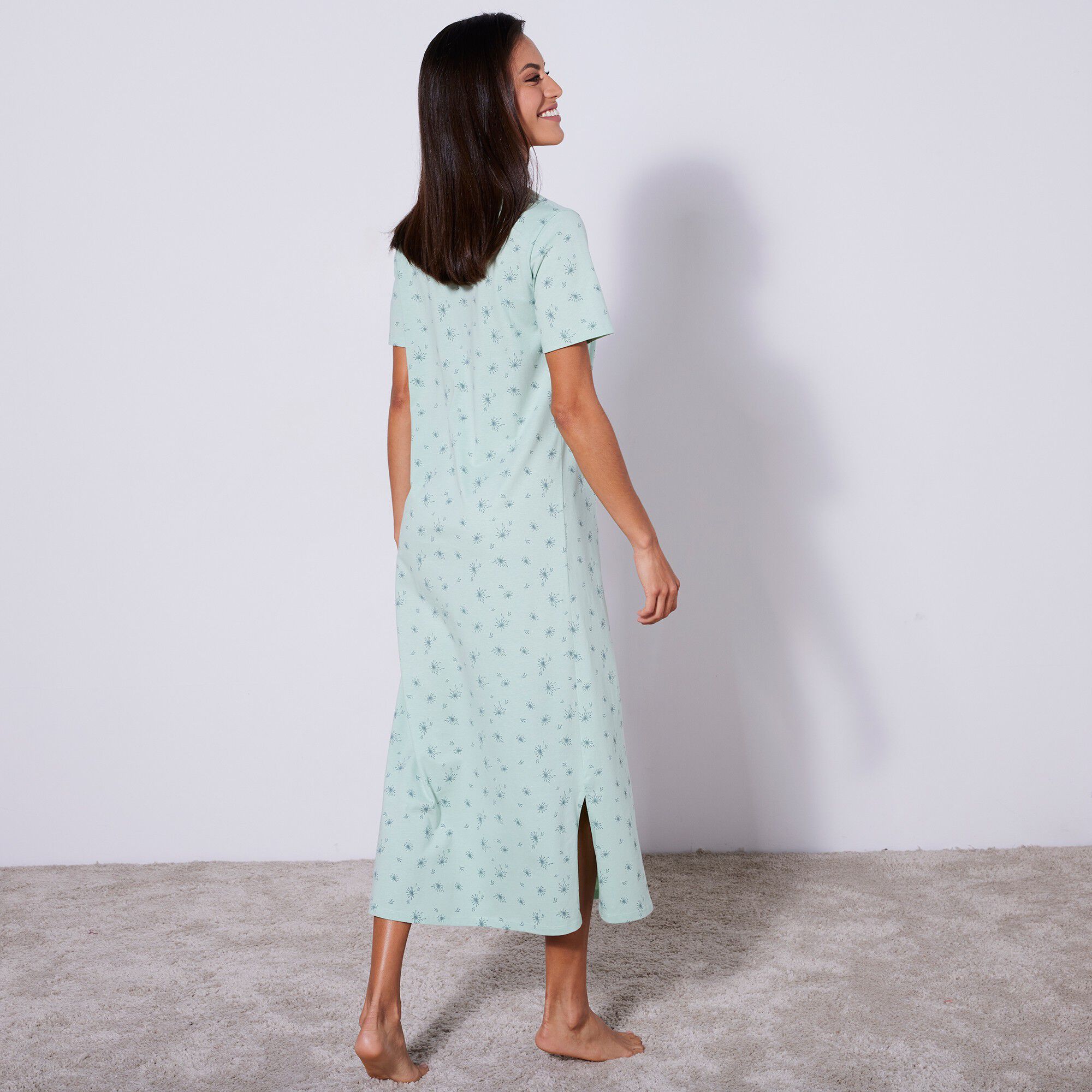 Chemise de nuit longue manches courtes imprimée 