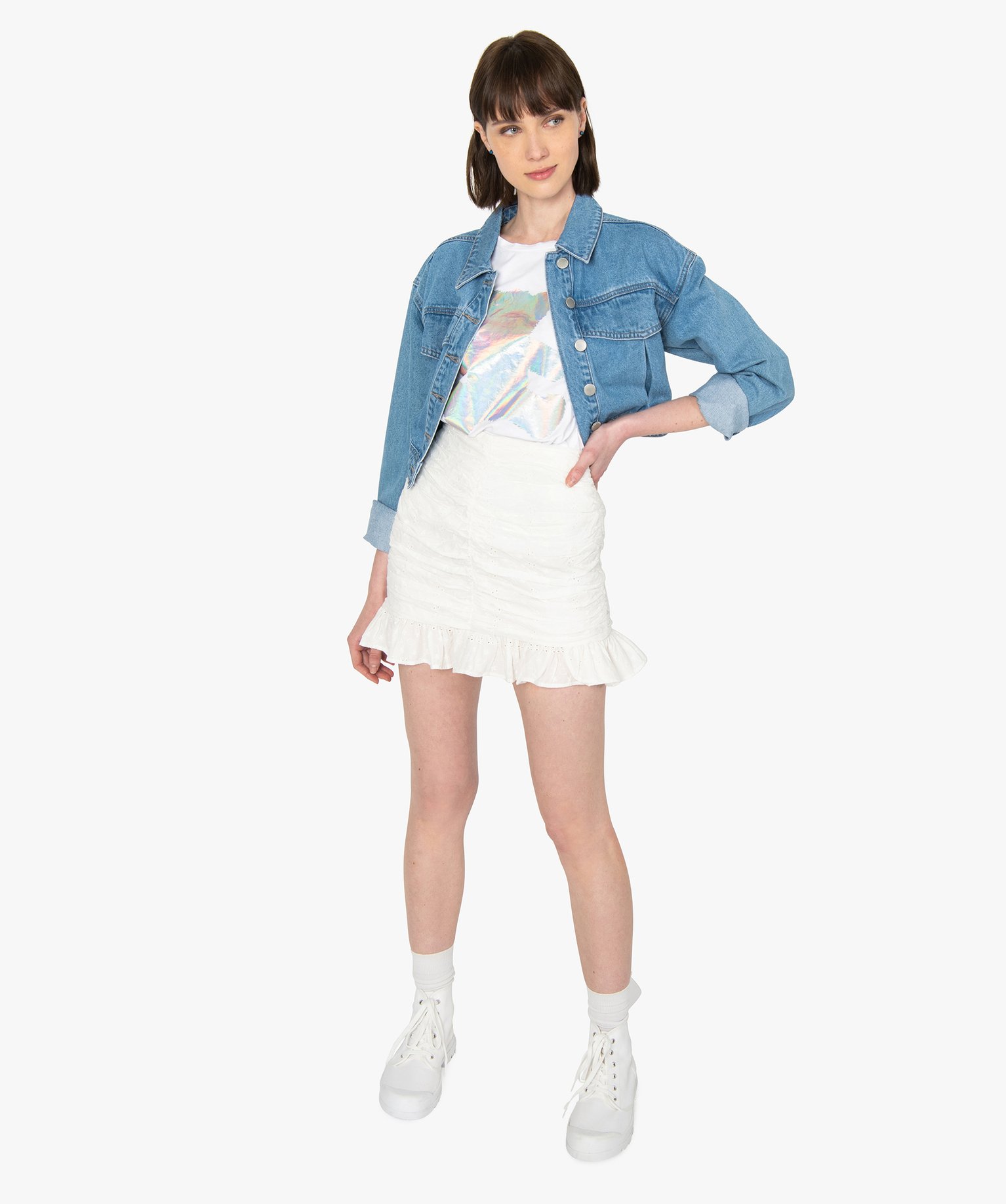 Jupe femme courte en broderie anglaise – Lulu Castagnette ecru | GEMO